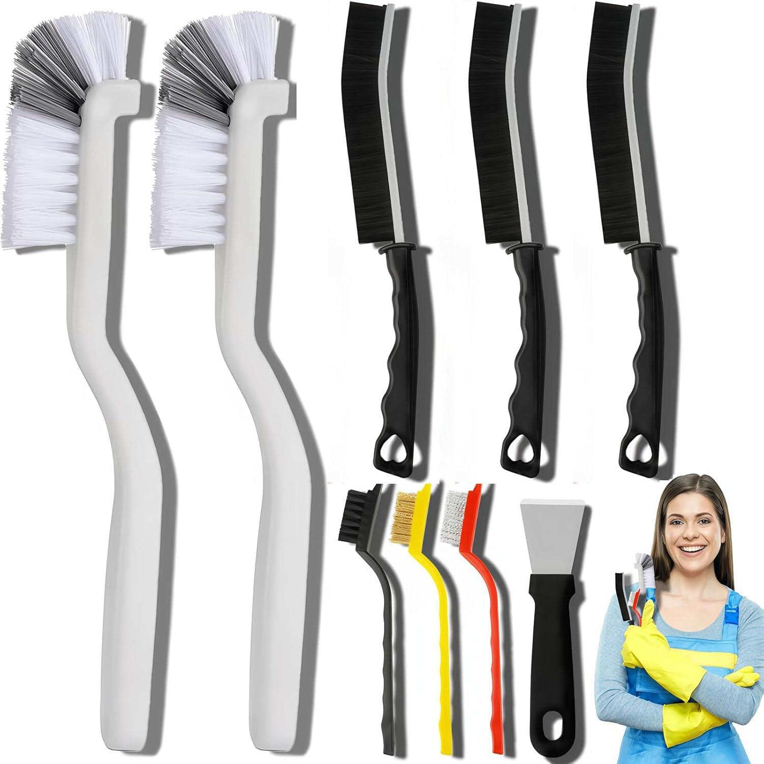 Crevice Cleaning Brushes - 9PCS Scrub Brush Toliet Cleane, Crevice Cleaning Brushes Hard Bristle Cleaning Supplies for Kitchen, Bathroom, Corner, Grout, Sink, Cup, Teapot, Bottle, Blender image number 4