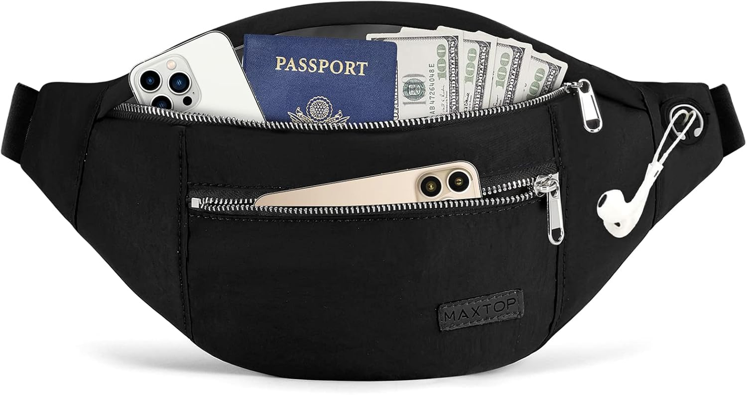 Large Fanny Packs for Women Men with 4-Zipper Pockets,Gifts for Enjoy Festival Sports Workout Traveling Running Casual Hands-Free Water-Resistant Waist Pack Bag Wallets Carrying All Size of Phones