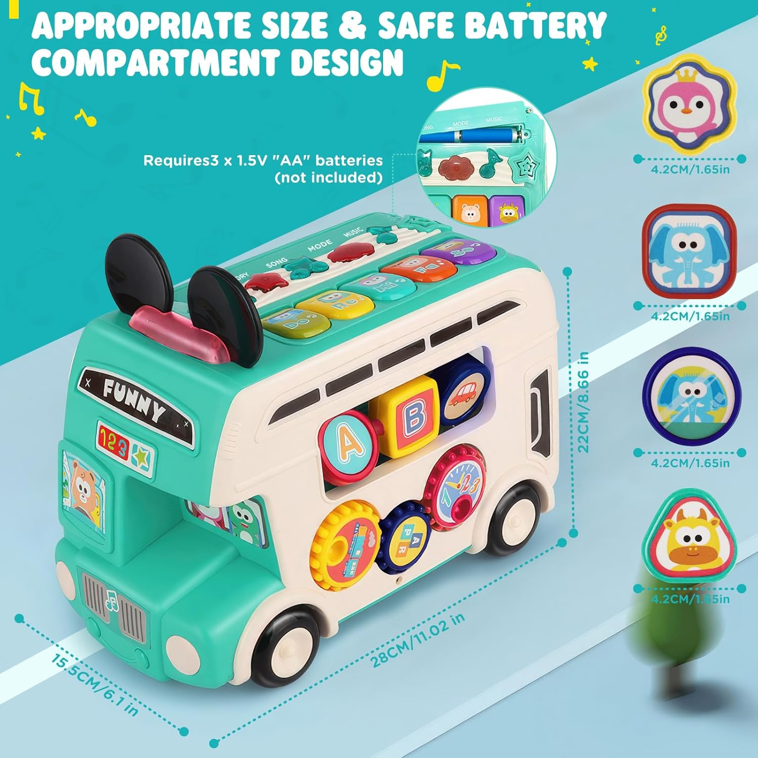Baby Musical Toys - [2025 New] Large Early Learning Montessori Toys, Multifunctional Educational Sensory Game Music Bus with Sound/Shape Sorter, Birthday Gift for Boys Girls 18M+ image number 2