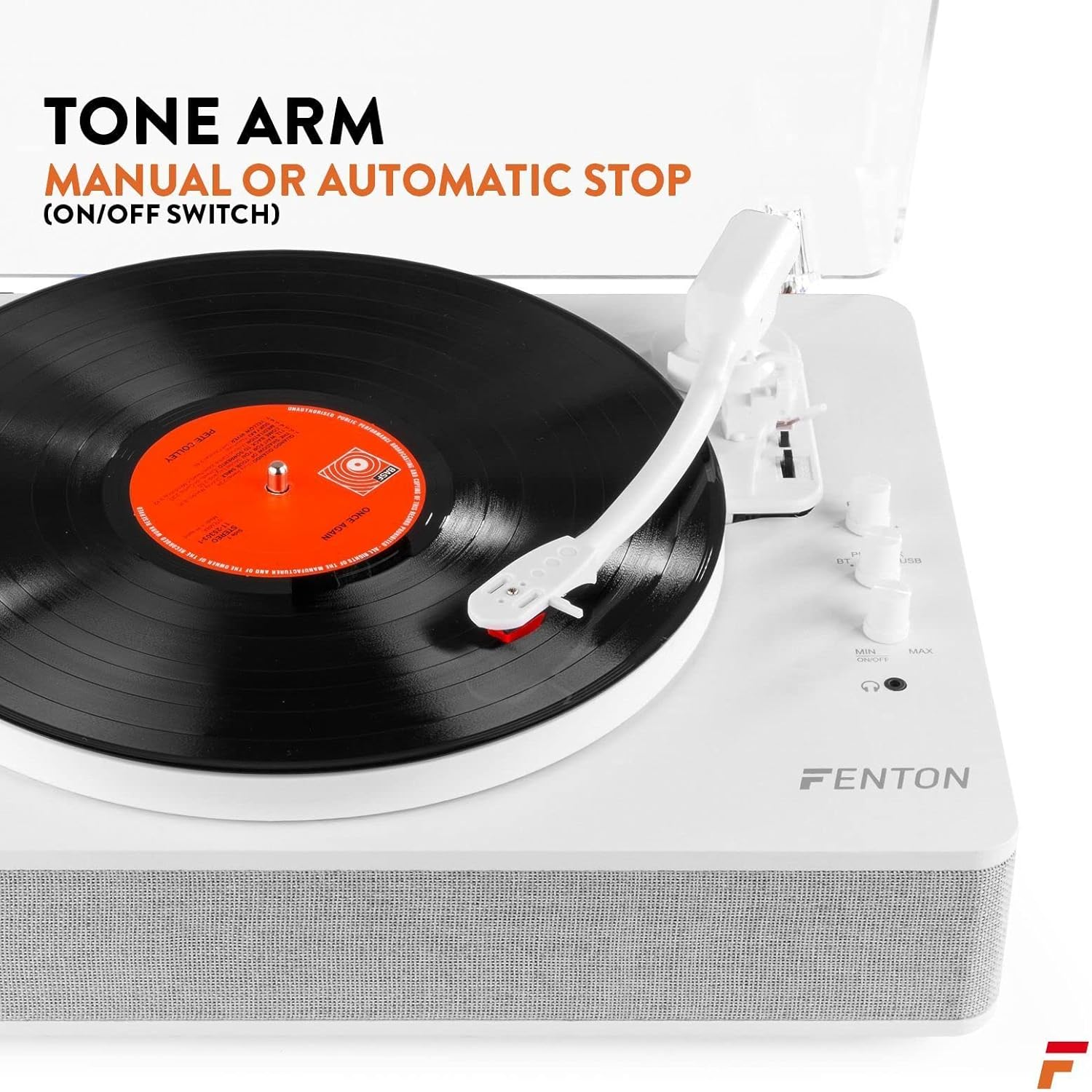 Fenton RP162W Record Player with Bluetooth Output, White Record Player with Built-In Speakers, Bluetooth Transmitter Turntable for Wireless Streaming, Stylish Vinyl Player, 33 & 45 RPM Support image number 1