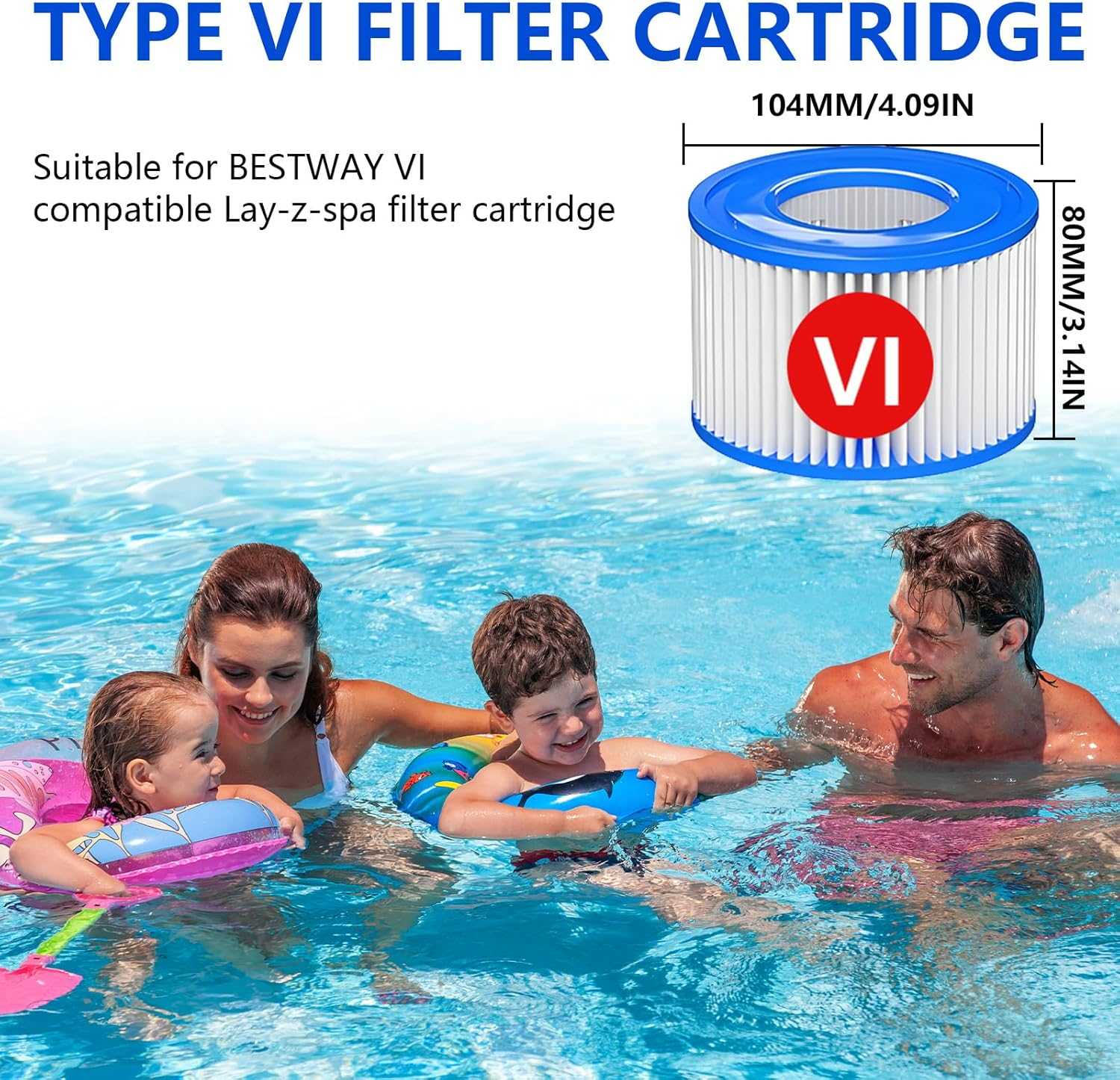 Yazoni 12 Pack Type VI Hot Tub Filter Cartridge, Funsicle Pool Filters, Compatible with Lay-Z-Spa BESTWAY VI Swimming Pools Pump, Filter Cartridge Replacement for above Ground Summer Waves Pool, Kids image number 4