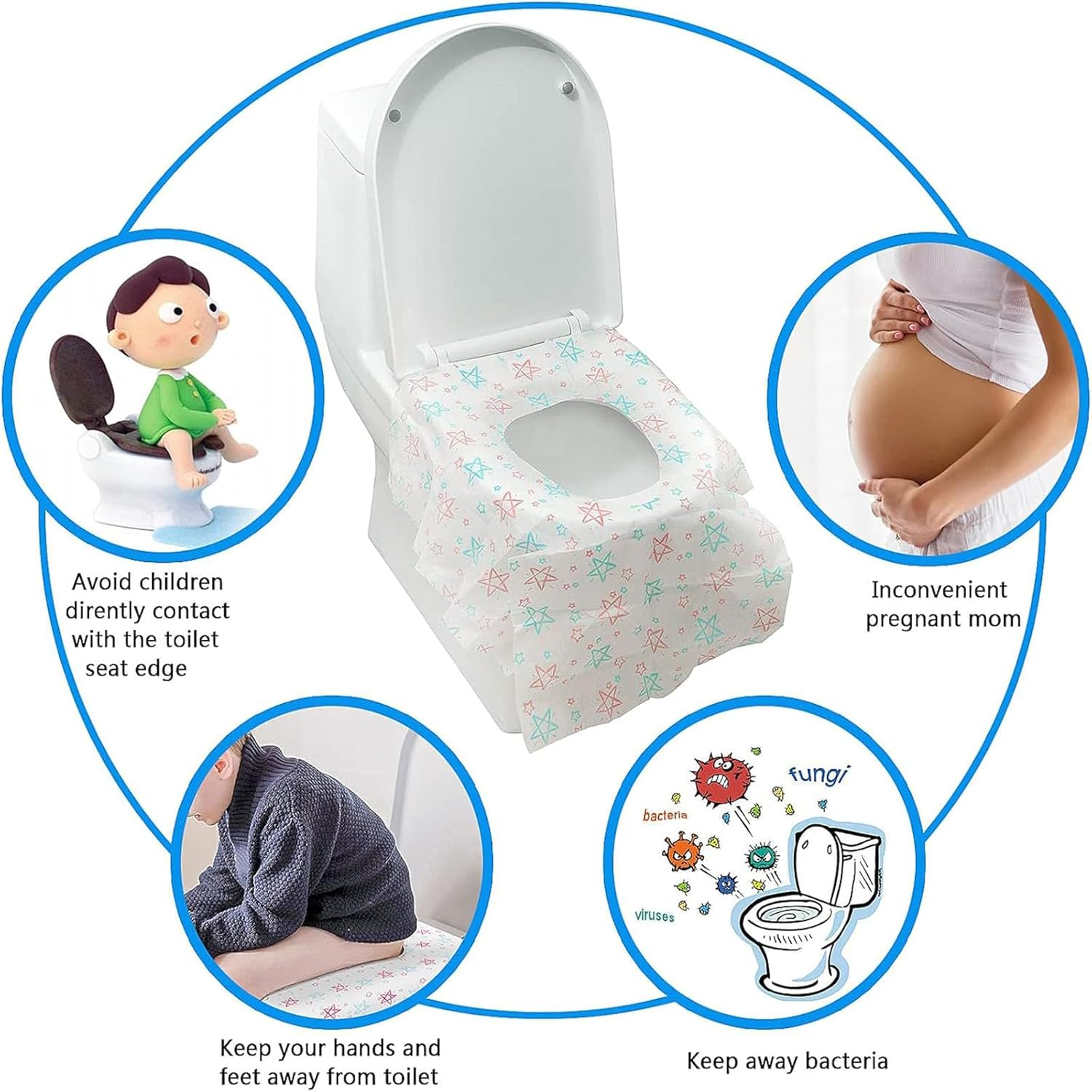 Toilet Seat Covers Disposable 20 Pack, Individually Wrapped Toilet Seat Shields Travel Accessories for Adults Kids with Non-Slip Adhesives, Potty Shields, Airplane, Waterproof image number 5