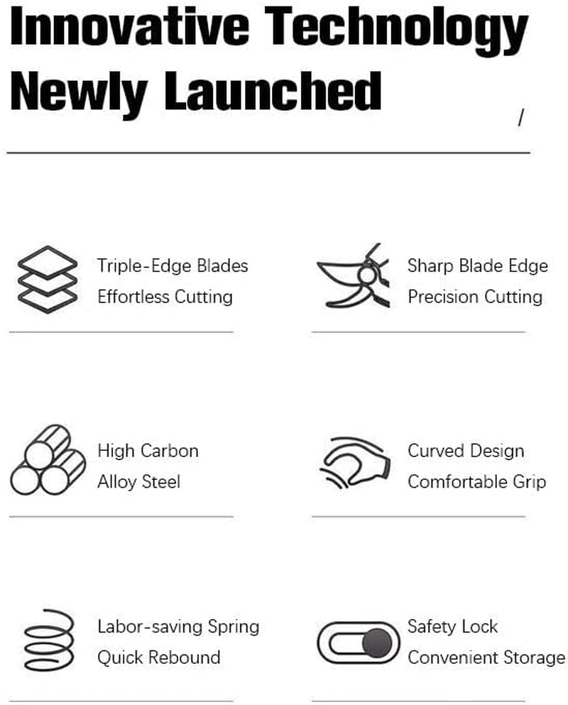 Pruning Shears Gardening Tools - Bypass Garden Scissors Heavy Duty Hand Pruner with Soft Grip Handle Cushion and Shock Absorber Design - Plant Cutter Kitchen Garden Cutting through Anything