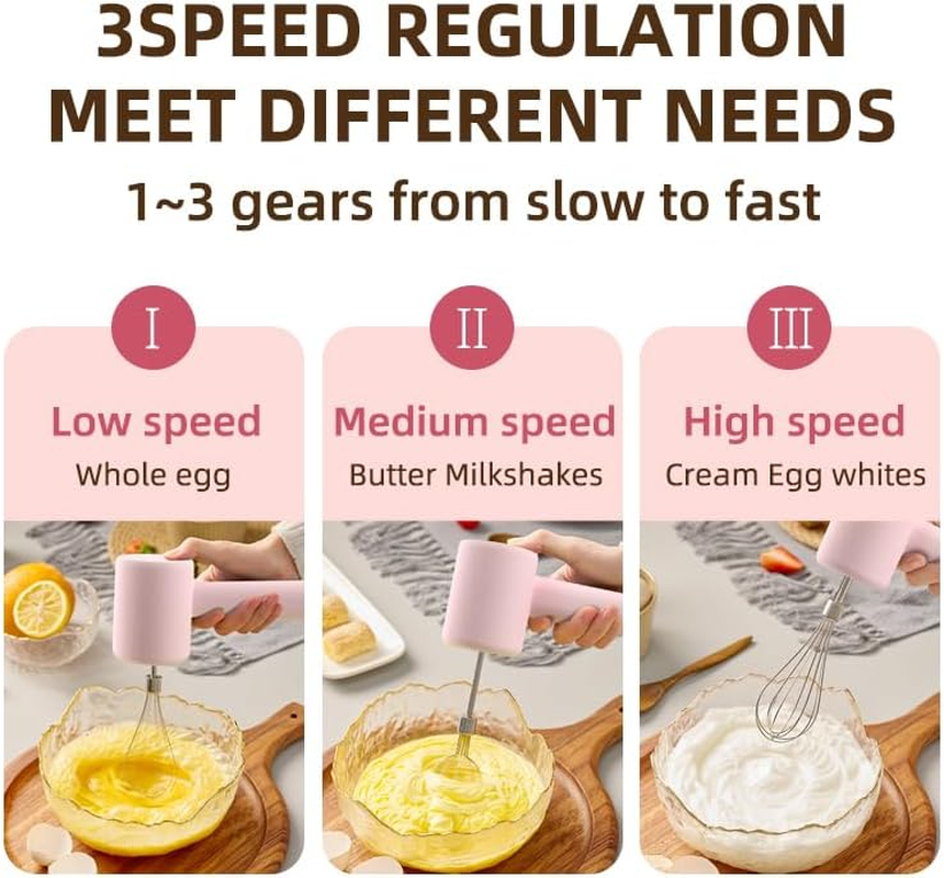 Hand Whisk Electric, 3 Speed Handheld Mixer,Two Whisk Mount Baking Mixer, Cordless Electric Hand Mixer for Eggs, Soups, Cream, Batters | Portable, Wireless & Rechargeable image number 3