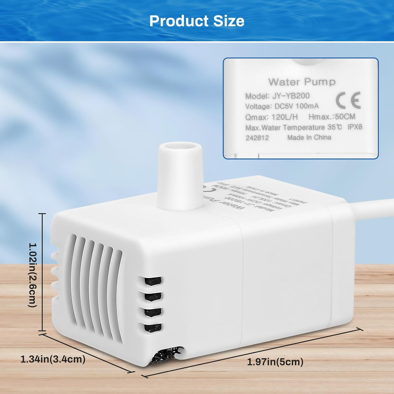 Cat Water Fountain Replacement Pump for Wireless Stainless Steel Pet Fountain, YB200 Cordless Pet Fountain Pump for Water Dispenser, Ultra Quiet Dog Drinking Fountain Pump