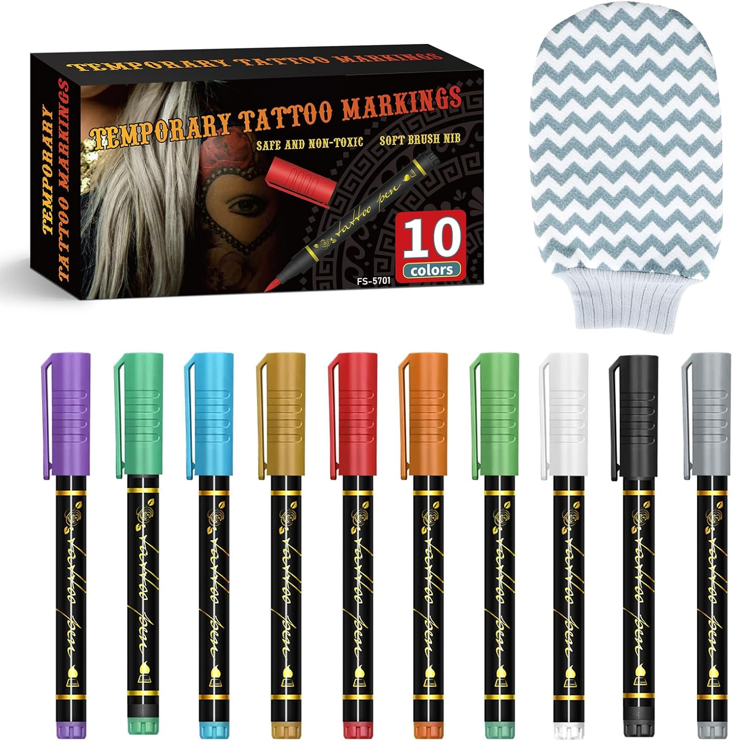 10 Pcs Tattoo Pens for Kids, Temporary Tattoo Pens, Kids Skin Tattoo Pens with Bold and Fine Lines, Safe for Skin, Perfect for Face & Body Art, Ideal for Festivals and Birthdays image number 3