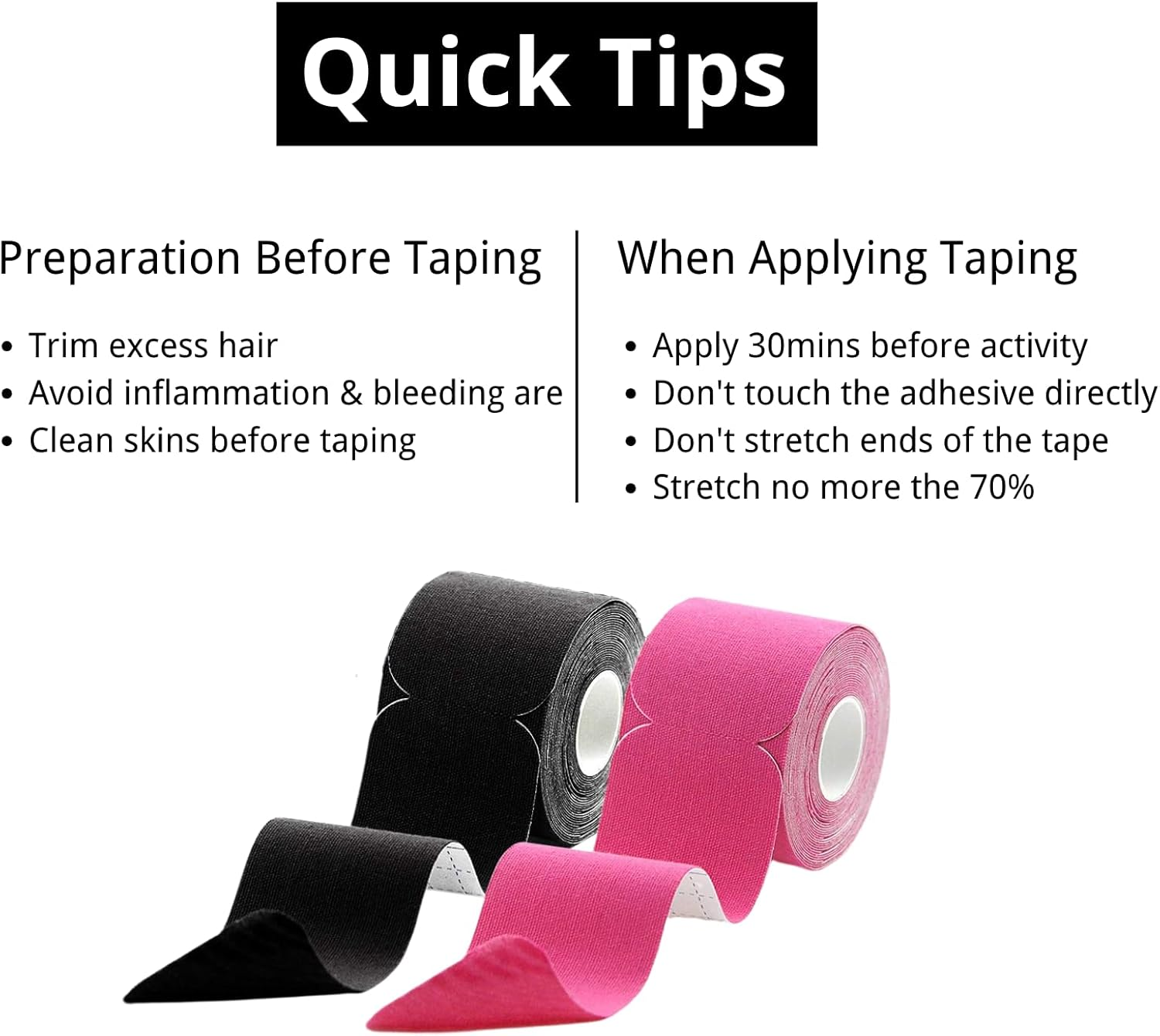 Kinesiology Tape Precut (2Pack), Elastic Therapeutic Sports Tape for Knee Shoulder and Elbow, Muscles, Ankle, Pain Relief, Water Resistant Tape, 20 Precut 10 Inch Strips (Black+Pink)