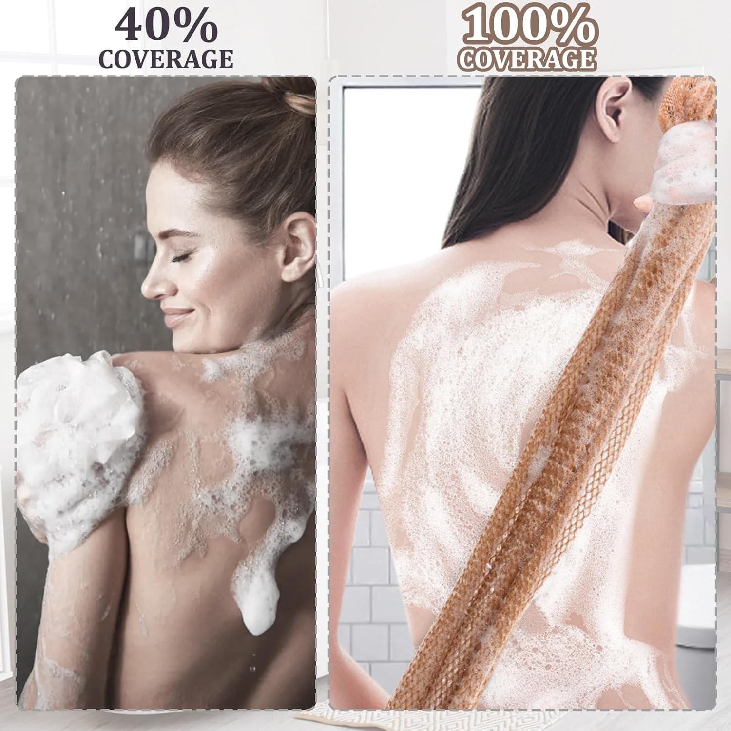 Viiotu 2 Pack Exfoliating Back Scrubber, 100% Natural Jute African Sponge Net, Back Scrubber Exfoliator with Upgrade Drawstring, Shower Back Scrubber, Back Exfoliator for Shower image number 1