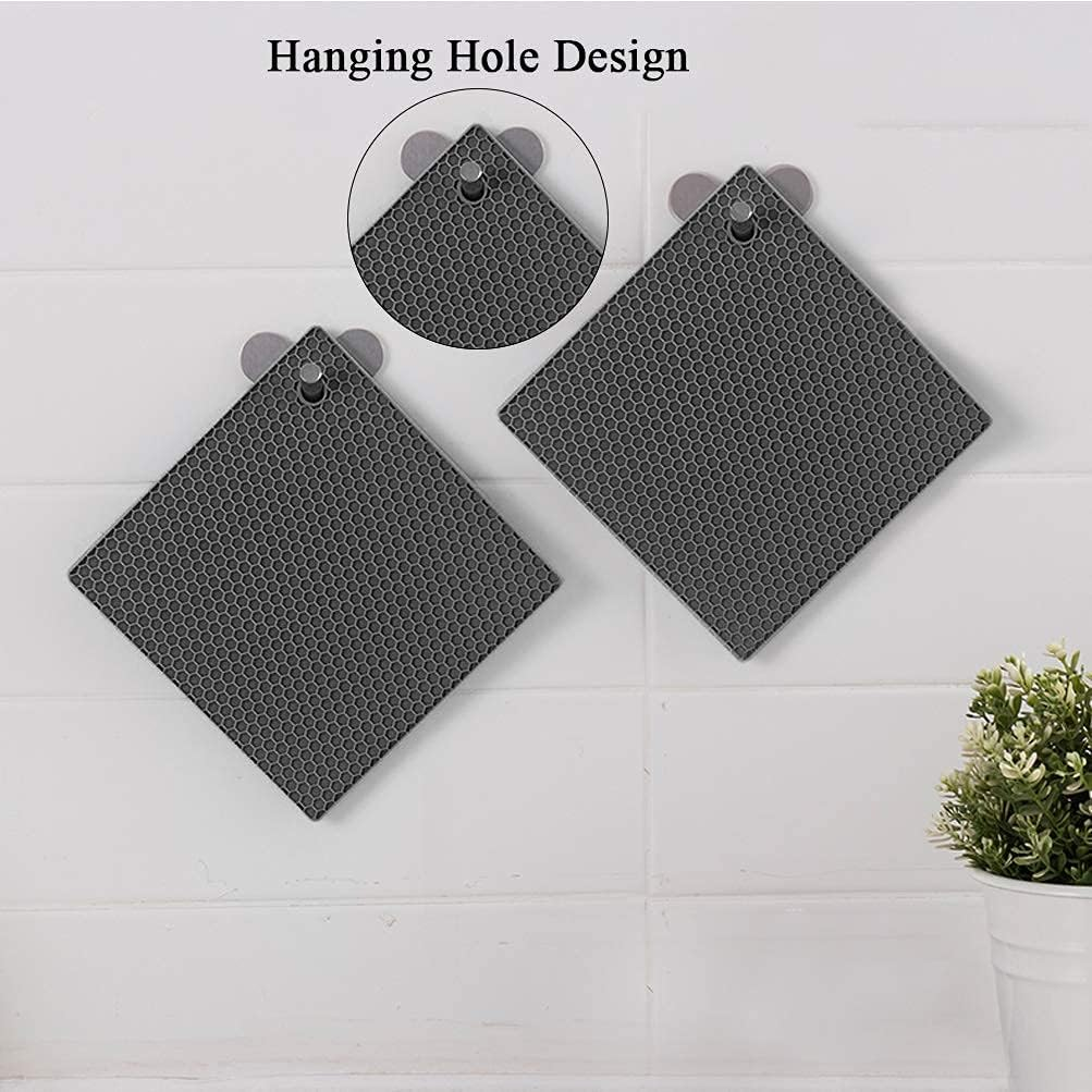 Silicone Pot Holders Set of 4- Silicone Trivets Mats for Hot Pan and Pot Pads. Heat Resistant Counter Mats for Tables, Countertops, Spoon Rest and Large Coasters, 4 Pack Dark Gray Squared Mats image number 1