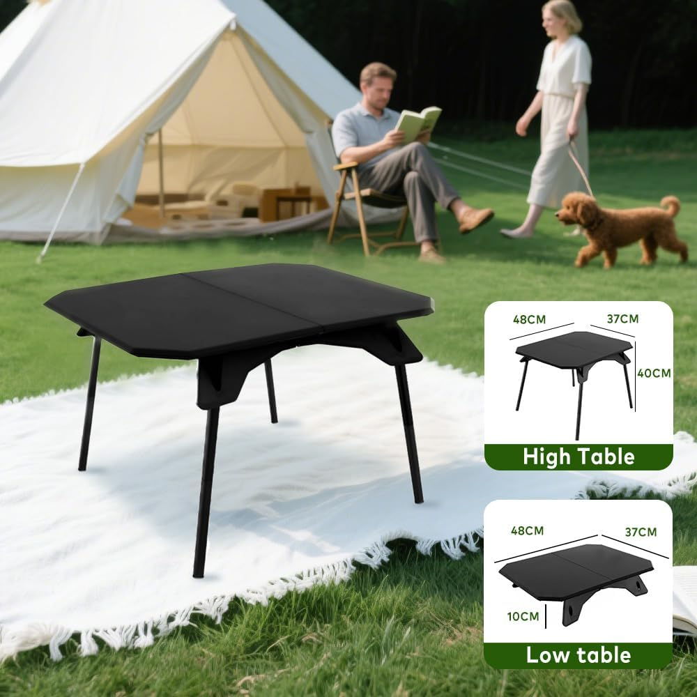 Portable Camping Table Foldable with Folding 6061 Aluminum Legs, 2-Panel ABS Tabletop, Lightweight Picnic Table with Carry Bag, High and Low Height Options for Outdoor Camping, Hiking, Bbq(Black) image number 4