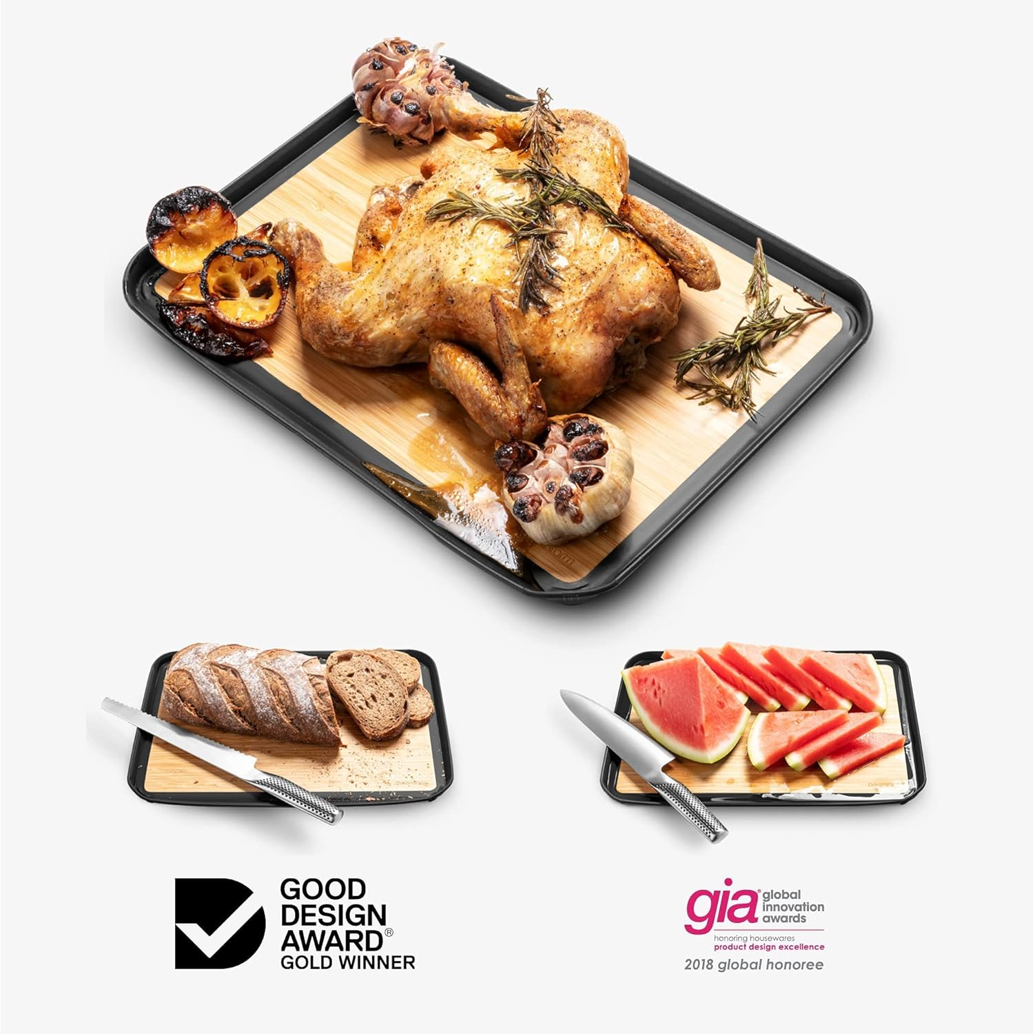 Dreamfarm Big Fledge Bamboo Dishwasher-Safe, Double-Sided Cutting Board with Non-Slip, Juice-Catching Flip-Up Silicone Edges - 14"X10", Bamboo image number 4