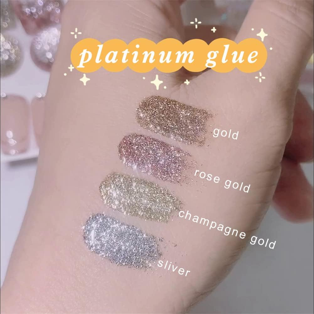 VERONNI Glitter Gel Nail Polish Chrome Platinum Glitter Gel Nail Polish Set, Sparkly Shiny Silver Gold Pink Champagne 4 Colors Nail Art Painting Drawing Home DIY Manicure Nail Salon image number 4