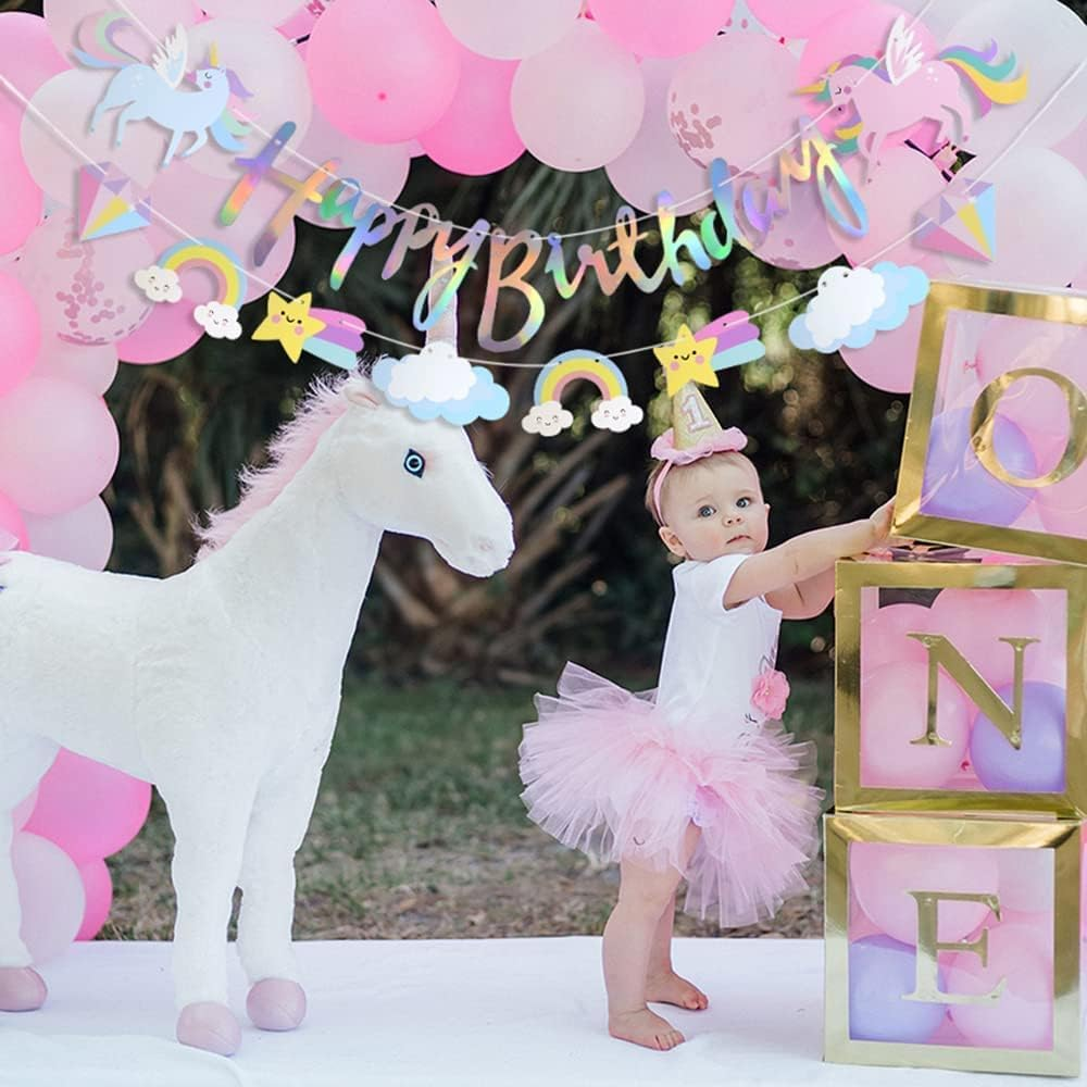 2 Sets Unicorn Banner Birthday Letter Unicorn Banner Children Birthday Party Decoration