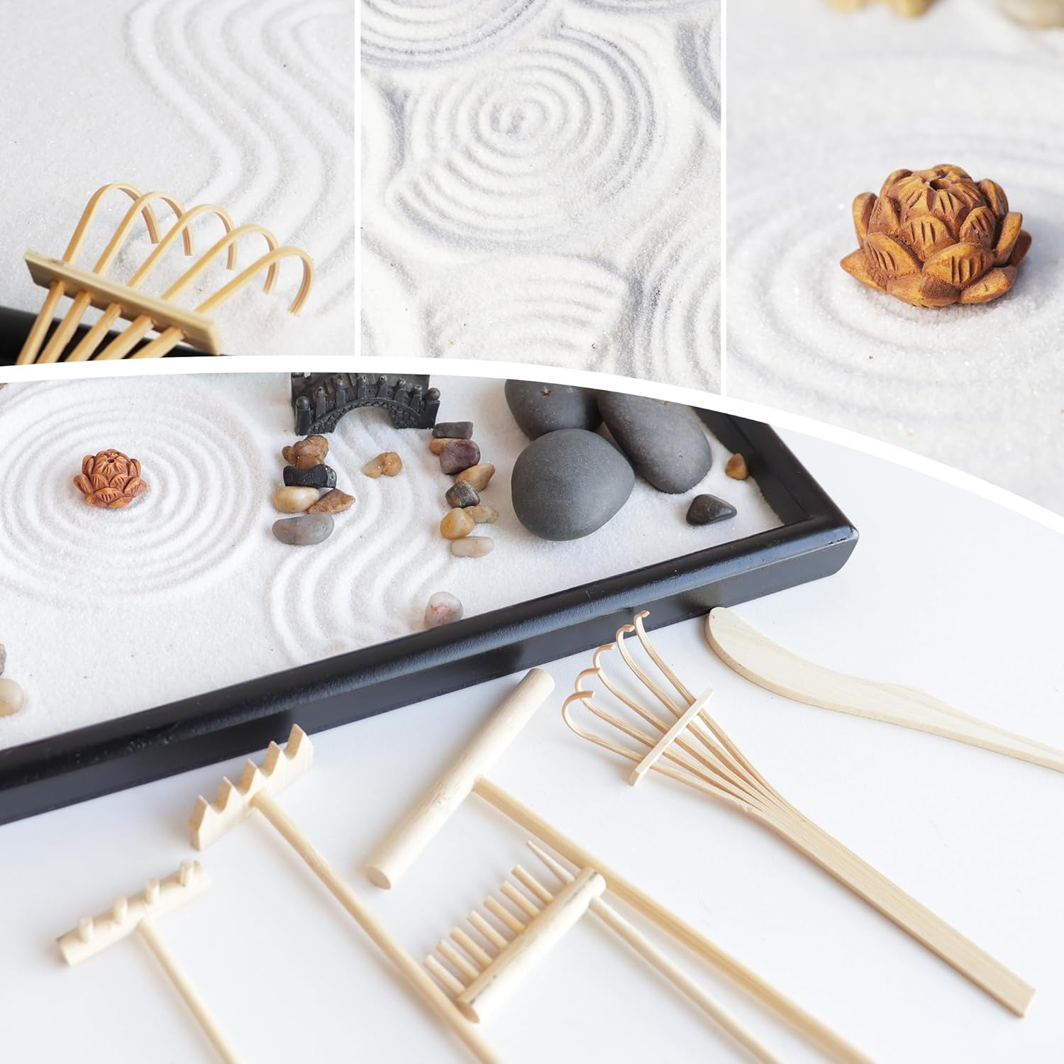 YUNGCHI Zen Garden for Desk Mini Japanese Sand Desktop Office Miniature Zen Garden Box with Kit 11.8 X 7.9 In image number 5