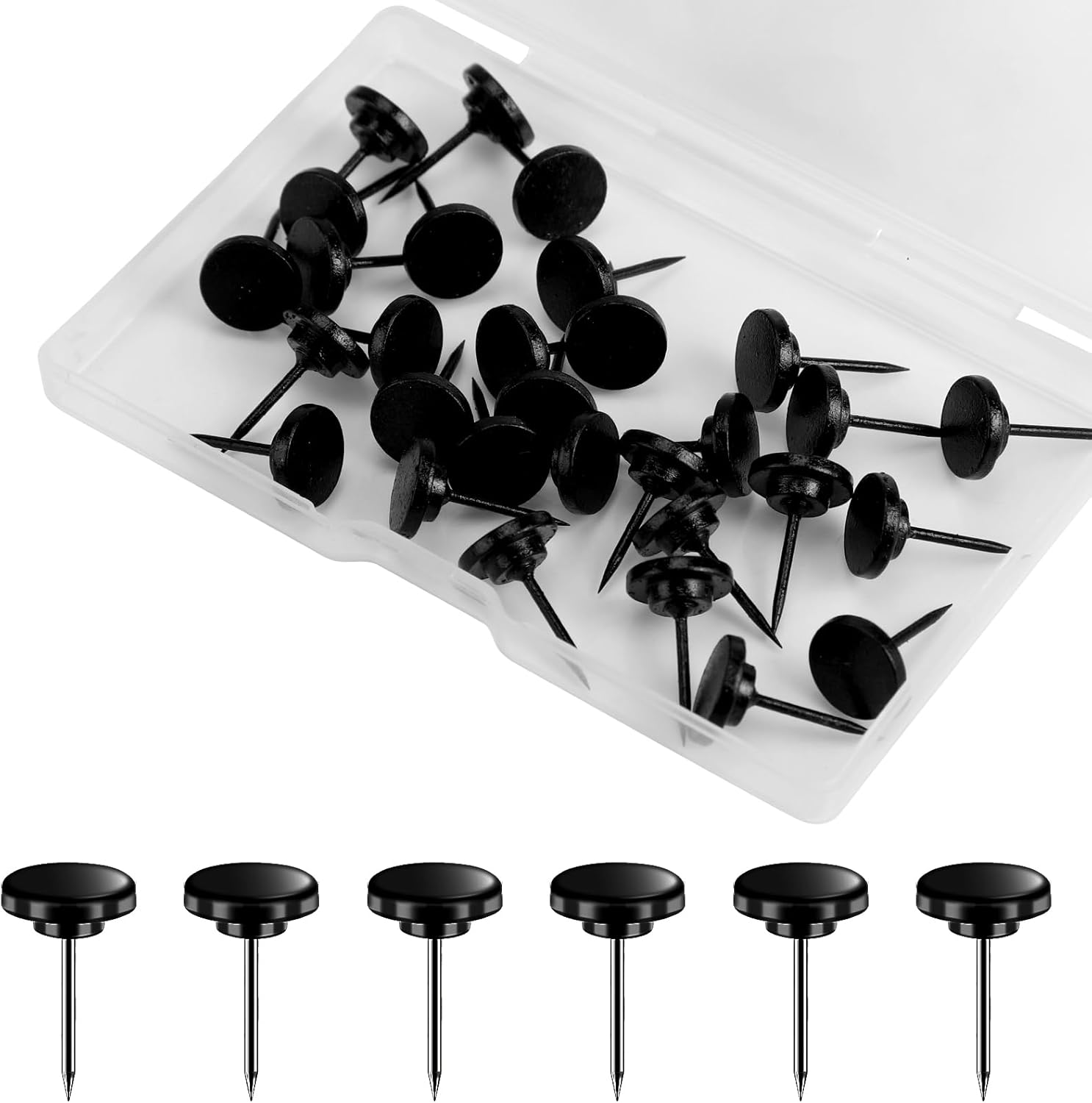 30Pcs Push Pins, Metal Thumb Tacks for Picture Photo Hanging Flat Thumbtacks Small Wall Tacks Decorative Wall Pins for Cork Board Bulletin Maps Posters Home Office Display (Black) image number 3