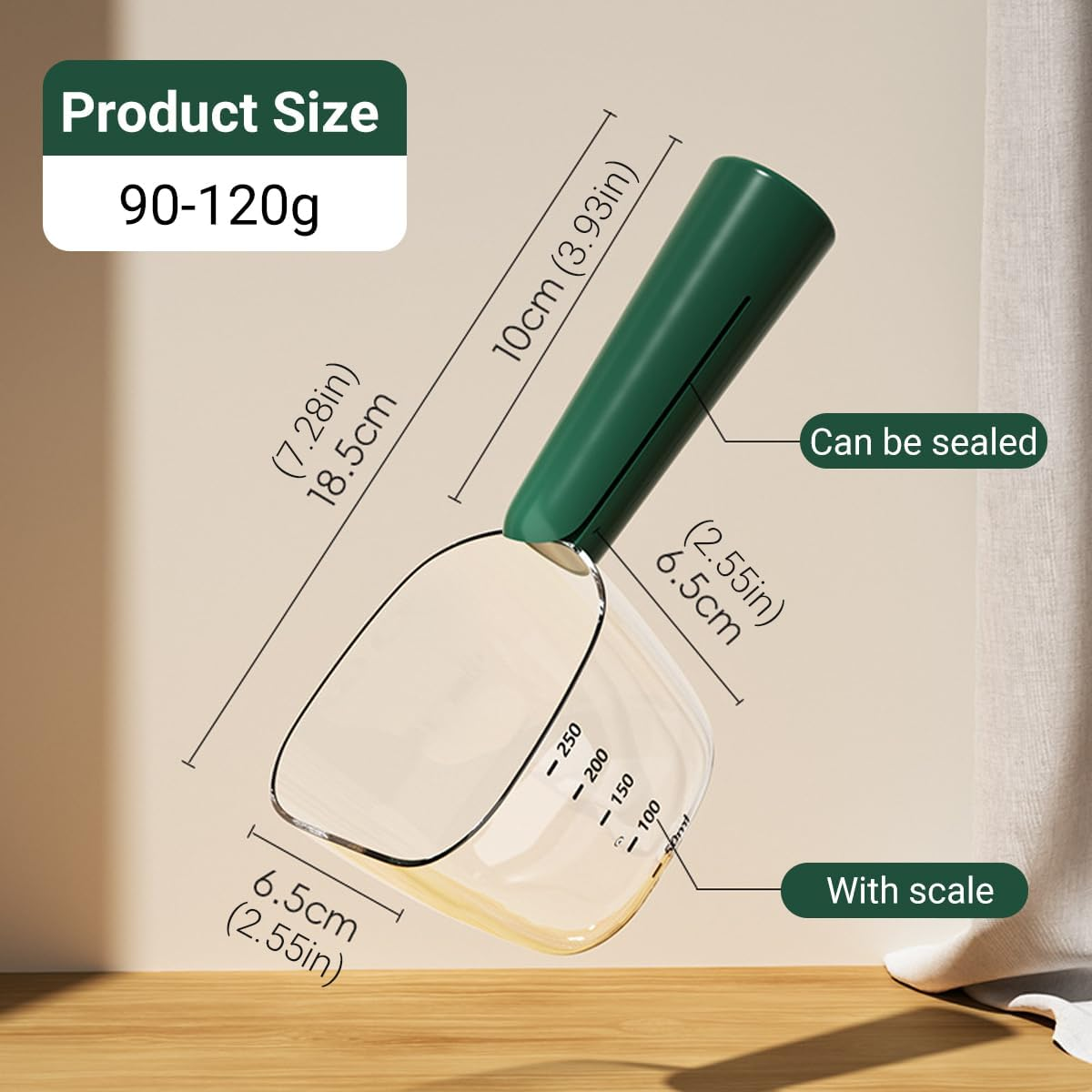 Pet Food Measuring Cup, 2.55&times;7.28In ABS Plastic Dog Cat Feeding Spoon with Built-In Bag Clip, 90-120G Capacity for Precise Daily Feeding image number 2