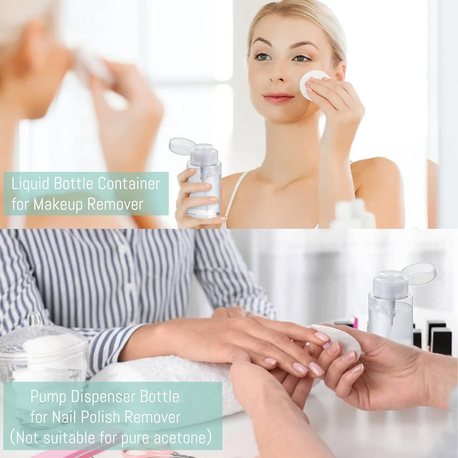 Push down Pump Dispenser Empty Pushs Top Bottle, 3Pcs Clear Push down Pump Bottle Empty Alcohol Pump Dispenser Leak-Proof One-Touch Pump Bottles for Nail Polish Makeup Remover, 200Ml image number 3