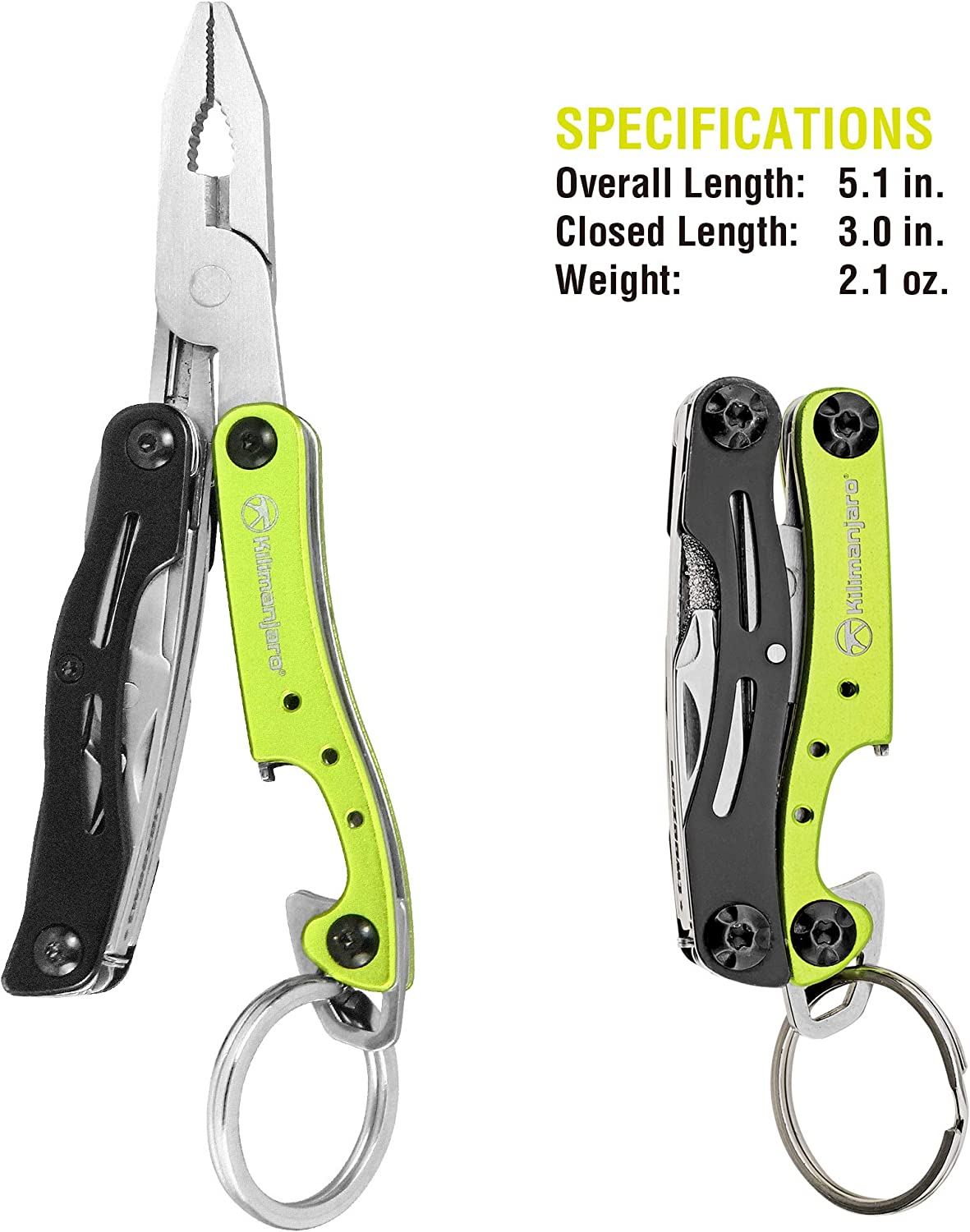 Kilimanjaro 910055 Ascend 9 in 1 Multi-Tool -With TSA Compliant, Long Nose Pliers, Wire Stripper, Bottle Opener, Scissors, Phillips and Slotted Screwdriver, Single Cut File, Tweezers, Key Chain