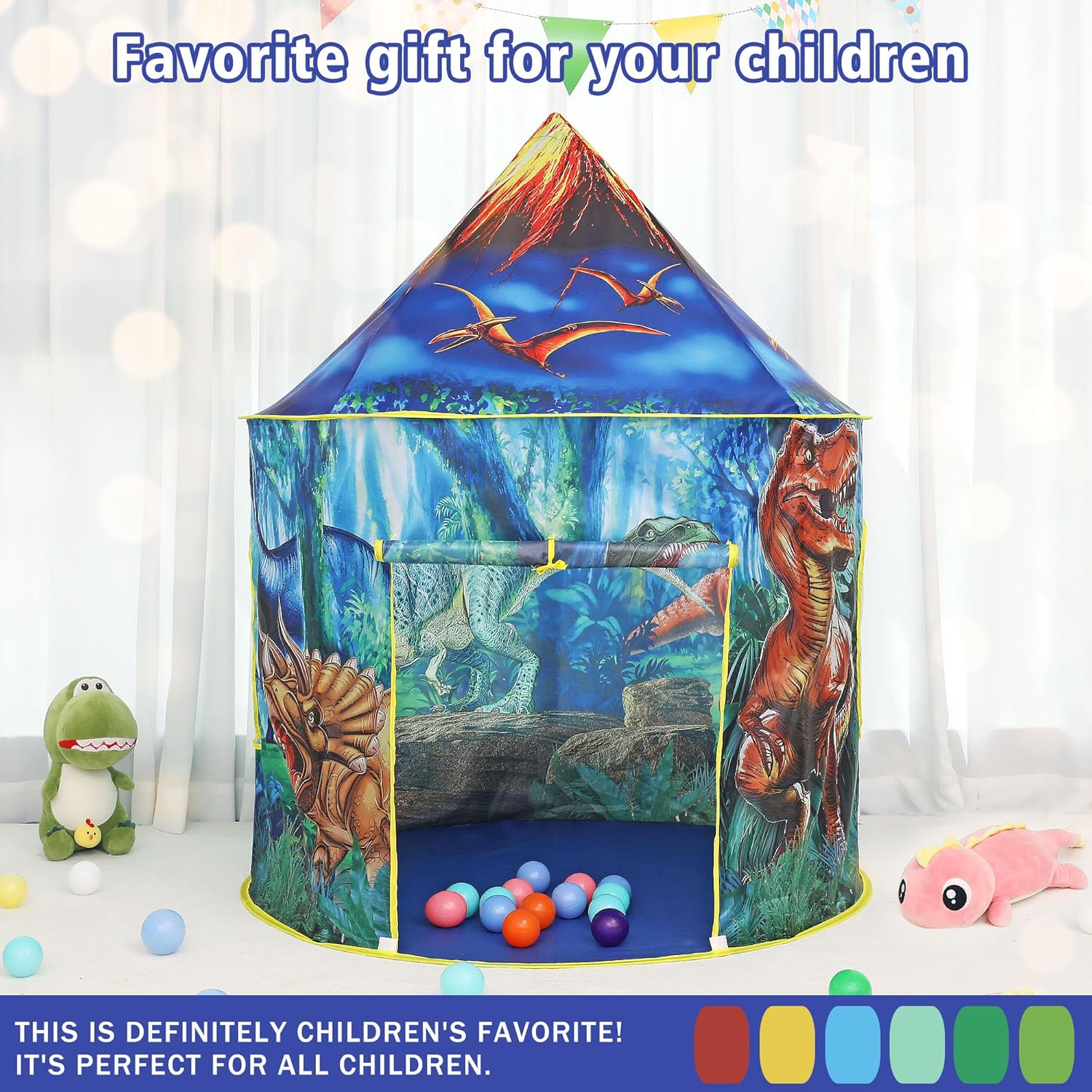 Kids Play Tent Kids Teepee Tent Dinosaur Castle Play Tent Pop up Tent Children Playhouse for Indoor Outdoor Portable Playhouse Boys & Girls Birthday Gift image number 5