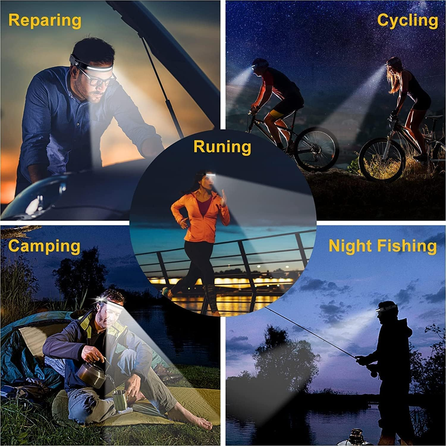 LED Headlamp Rechargeable, Bright Headlamp Flashlight, 350 Lumen Wide Beam, Motion Sensor, 230&deg; Illumination & Spotlight (Black B-1PACK) - Black B-2Pack image number 5