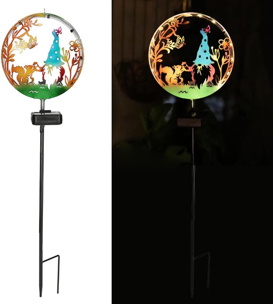 YZYOE Solar Powered Squirrel Elf Light, Garden Decoration Forge Iron Art Beautiful Squirrel and Elf Floor Lamp, Wireless Dusk to Dusk LED Landscape Light Waterproof image number 2