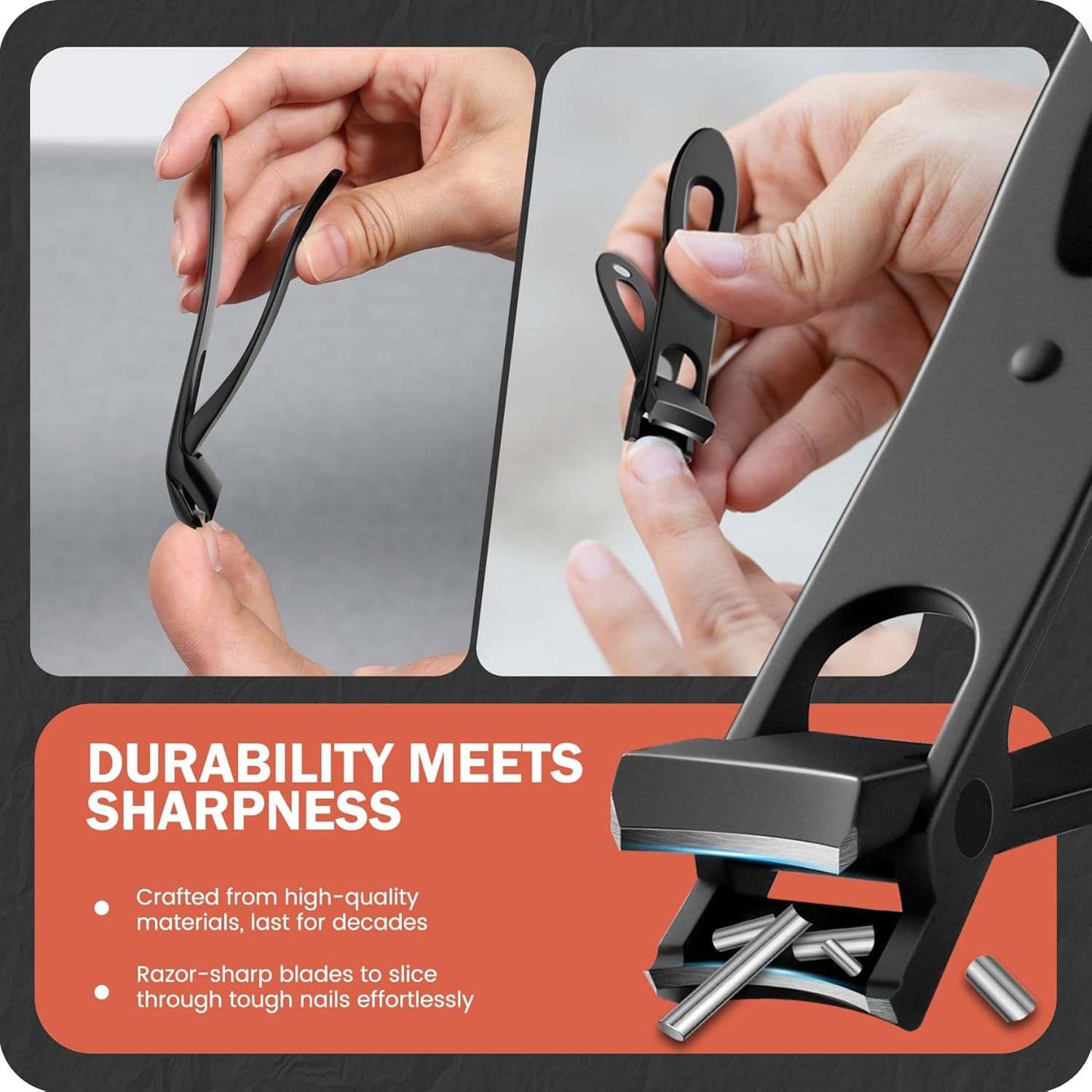 BEZOX Toe Nail Clipper for Thick Nails for Seniors, Nails Clipper Set for Comfort Nail Trimming, Precision Fingernail Clippers - Black image number 5