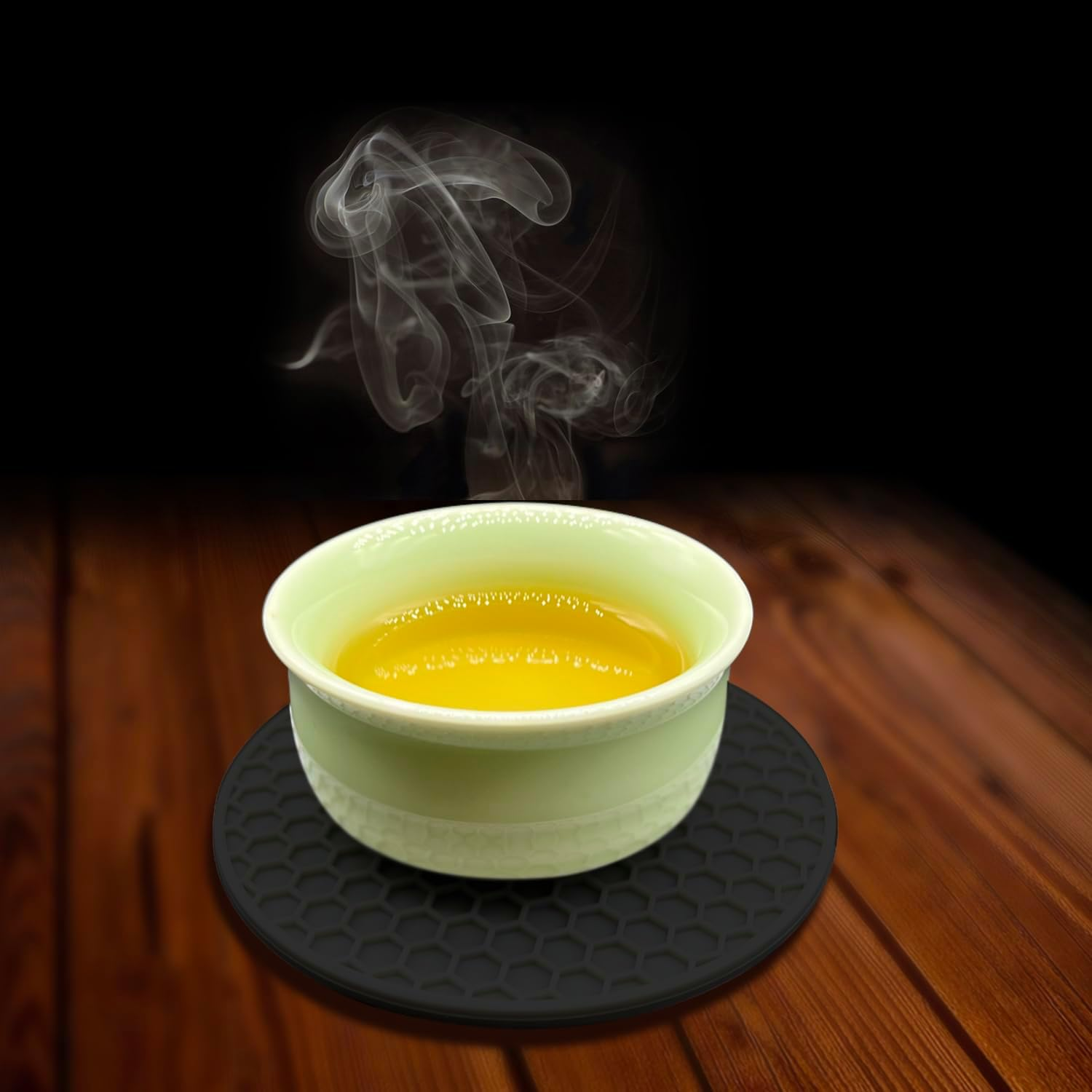 TENOC Silicone Non-Slip, Heat Resistant & Water-Trapping Trivet Mats for Water Glasses & Teacup & Coffee Cup & Dishes & Cookware, Multipurpose Kitchen Table Coaster, 3.5-Inch, Black image number 7