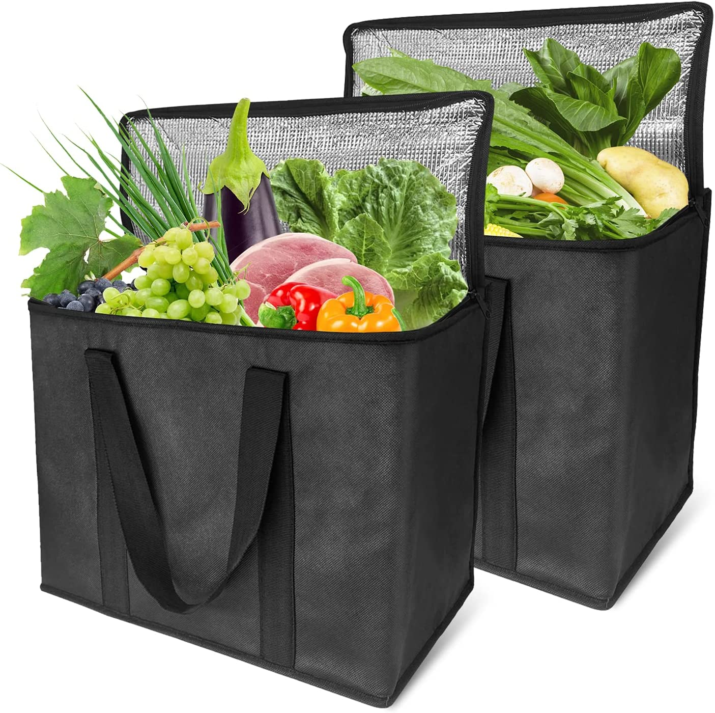 Set of 2 XL Insulated Cooler Bags, Reusable Shopping Bags with Heavy Duty Double Zipper, Keeps Food Hot or Cold, Ideal for Instacart, Food Transport image number 1