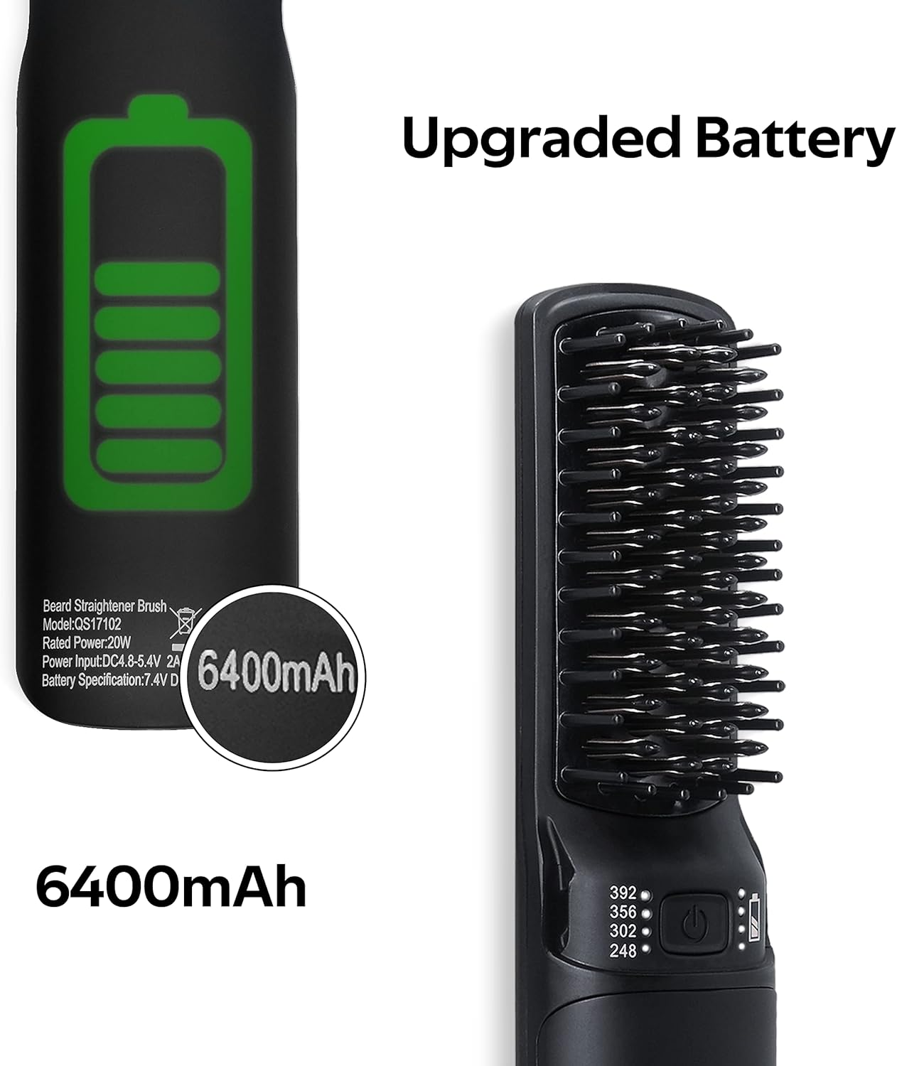 Hot Hair Straightener Brush,Portable Mini Hair Straightener USB Rechargeable 6400MAH,2 in 1 Hair Straightener Comb with Anti-Scald Feature for Women & Men (Black) image number 4