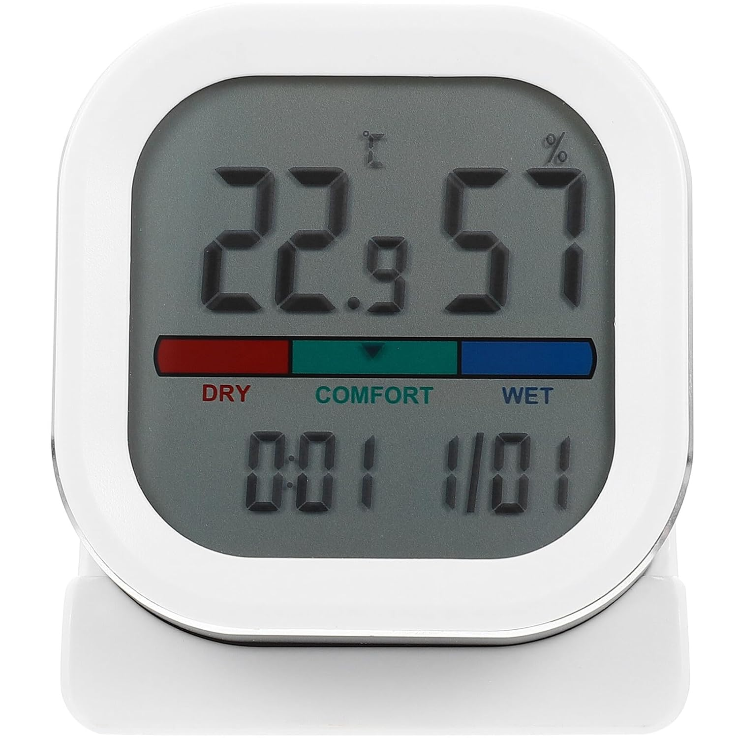 Alasum Digital Thermohygrometer with Clock Function Desktop Indoor Temperature Humidity for Home Office Greenhouse Reptile Tank Precise Measurement Aluminum Alloy Abs Design