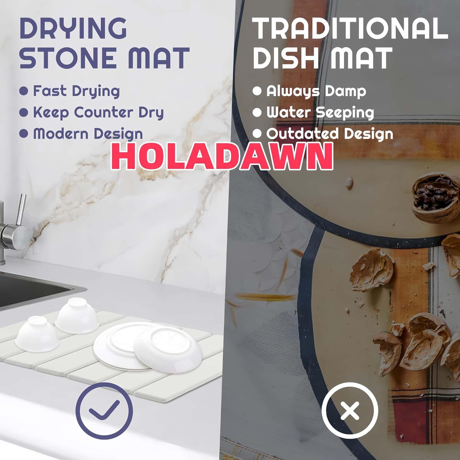 ARREBOL Stone Dish Drying Mats for Kitchen Counter & Sink, 16X12In Quick Dry Collapsible Absorbent Diatomaceous Earth Dish Drying Mat