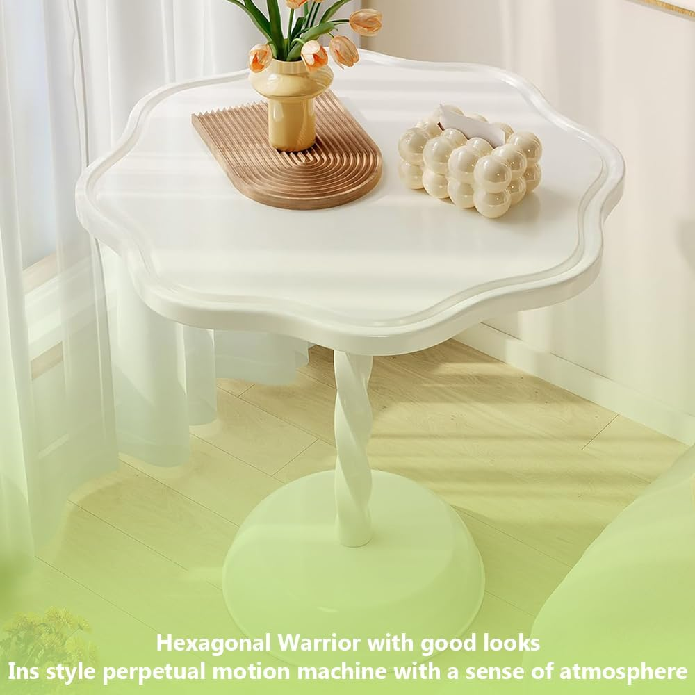 Upgraded Spiral Column Small round Table, Creative Small Tea Stage, Warm White Flower Side Desk, Durable and Stylish Bedside Station, for Living Room/Bedroom image number 1