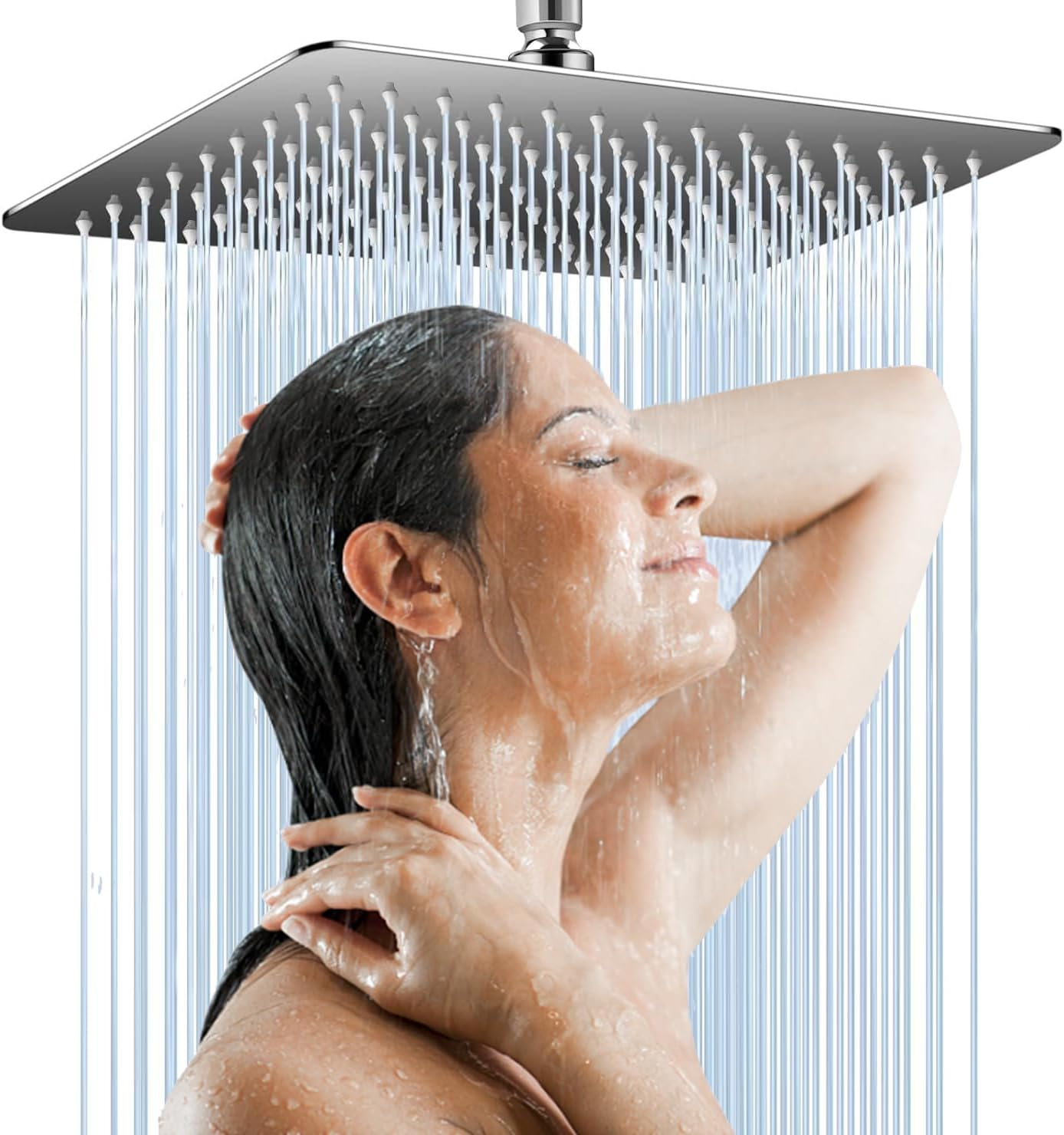 Rain Shower Head - 30Cm(12") Wide High Pressure Square Shower Heads with Silicone Nozzle,2.5 GPM Filter Washer-Waterfall Bathroom Square Showerhead - Ceiling or Wall Mount image number 4