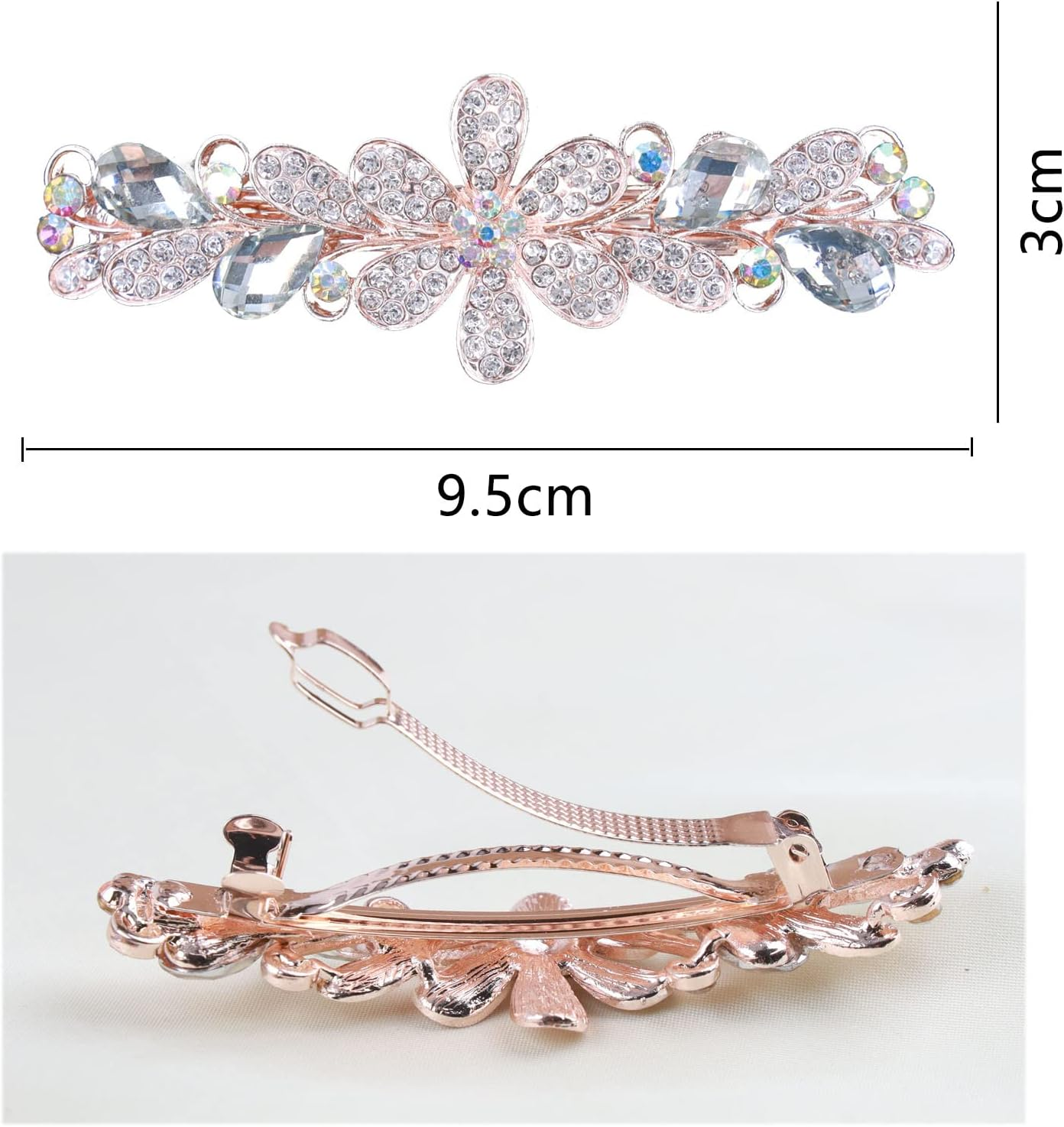 Tseenyi Crystal Flower Hair Clip Rhinestone Wedding Hair Clip Hair Clip Shiny Bridal Decorative Headpiece Gold Crystal Hair Accessories for Women and Girls (Transparent Crystal) image number 6
