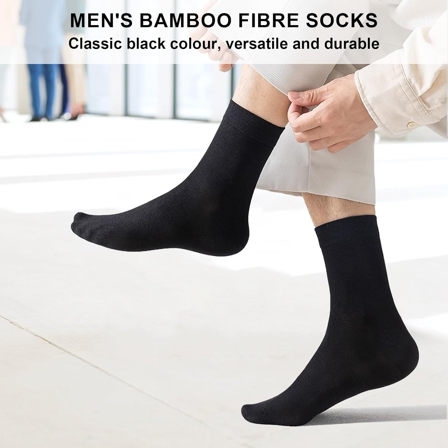 6 Pairs Black Bamboo Crew Socks - Breathable & Moisture Work Socks for Men & Women, Business Commuter Socks,Soft Casual,Skin-Friendly,Daily Wear image number 2