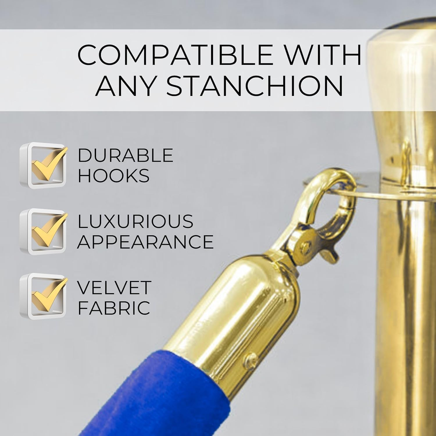 2PCS Blue Velvet Rope 5FT &ndash; Thick Barrier Cord for Red Carpet Stanchions Velvet Rope Barrier Poles and VIP Ropes Events Luxury Look for Ceremonial Event Entrances image number 4