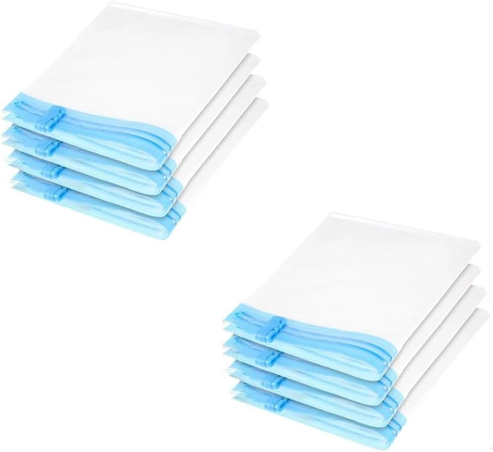 Ouqiesli 10 Pack Self Compression Vacuum Storage Bags - 4 Large (50X70Cm) + 6 Medium (35X50Cm) | Reusable, Space Saving for Luggage & Closet | PA+PE Material