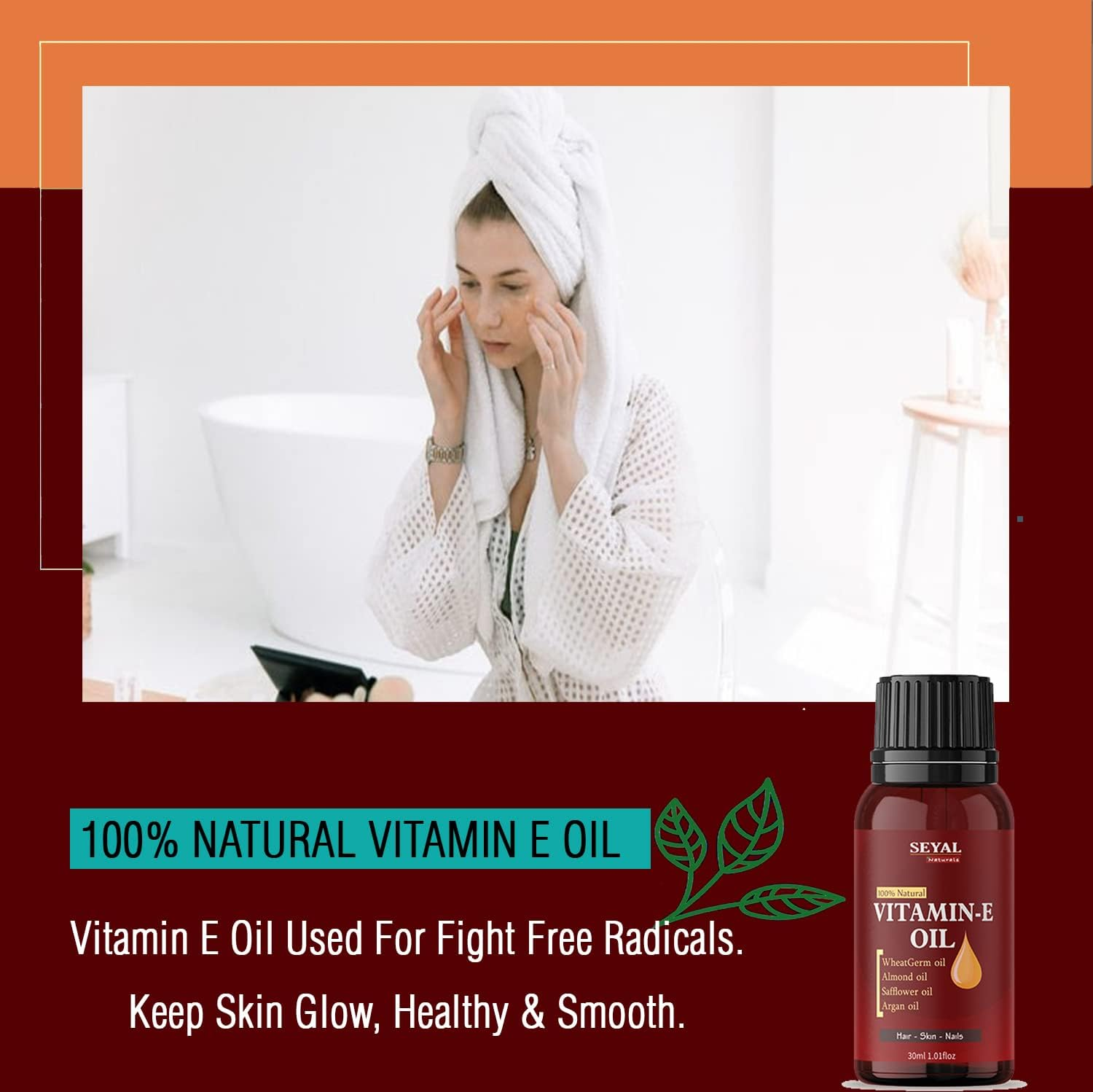 Seyal Vitamin E Oil for Face , Nails & Hair, 100% Natural Plant-Based Therapeutic Grade Organic Hexane-Free 30Ml image number 2