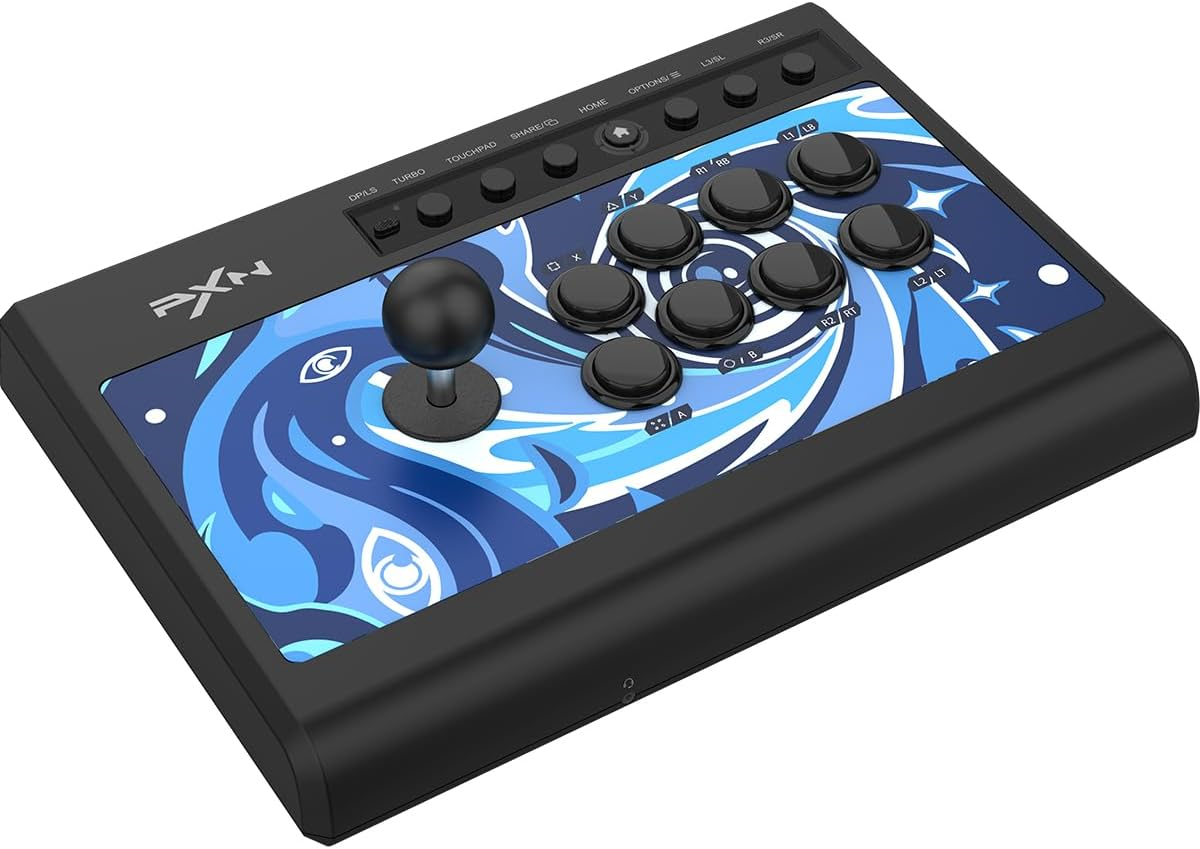 PXN 008 Arcade Fight Stick with 360 Degree Joystick Blue Switch Mechanical Buttons Turbo Function and Audio Connection for Fast Immersive Arcade Action Compatible with PC Playstation Xbox and Switch image number 6