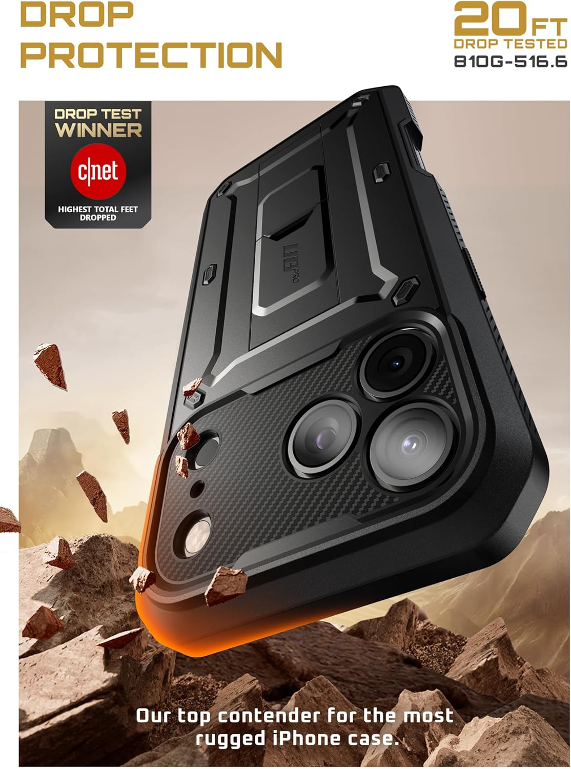 SUPCASE for Iphone 17 Pro Case with Camera Control Button (Unicorn Beetle Pro), [Built-In Kickstand & Screen Protector] [Military-Grade Protection] Full Body Heavy Duty Case, Black image number 5