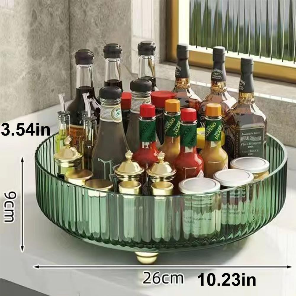 Hbluefat Lazy Susan Rotatable Modern round Tray,360&deg;Rotating Spice Storage Rack,10" Turntable Organizer,Cosmetic Makeup Vanity Tray for Storage Jewelry,Perfume&Kitchen Condiment (Green) image number 2