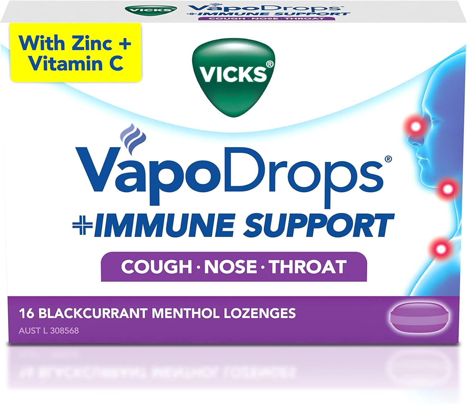 Vicks Vapodrops + Immune Support Blackcurrant Menthol Lozenges (16-Pieces)