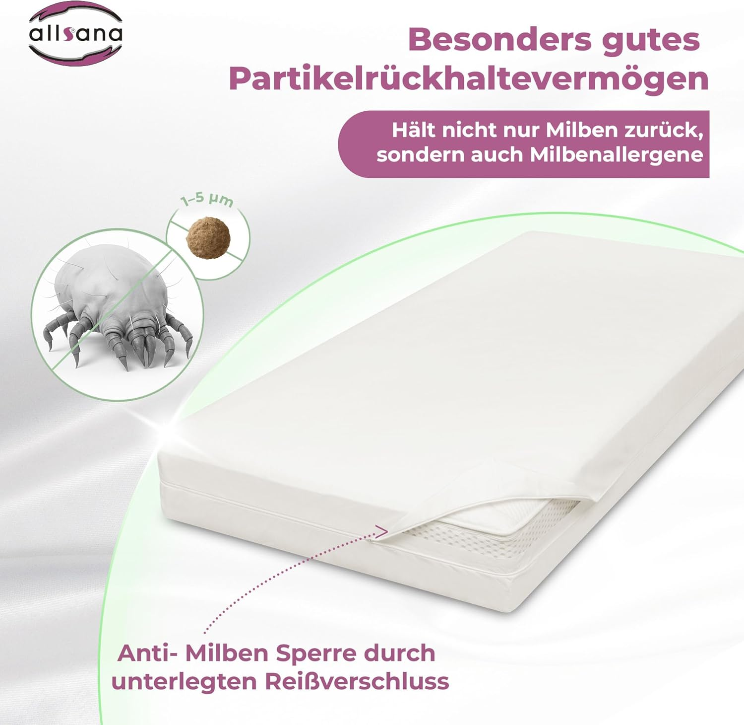 Allsana Allergy Sufferers Mattress Cover 140 X 220 X 24 Cm | Allergy Bed Linen | anti Mite Encasing | Mite Protection for House Dust Allergy Sufferers | Allergy-Proof Intermediate Cover for The image number 1