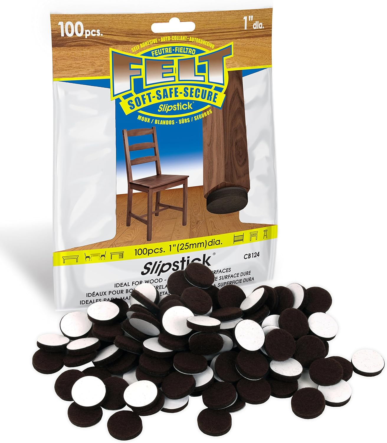 Slipstick Cb124 round Heavy Duty Felt Pads, 25Mm Diameter, Brown (Set of 100) image number 2
