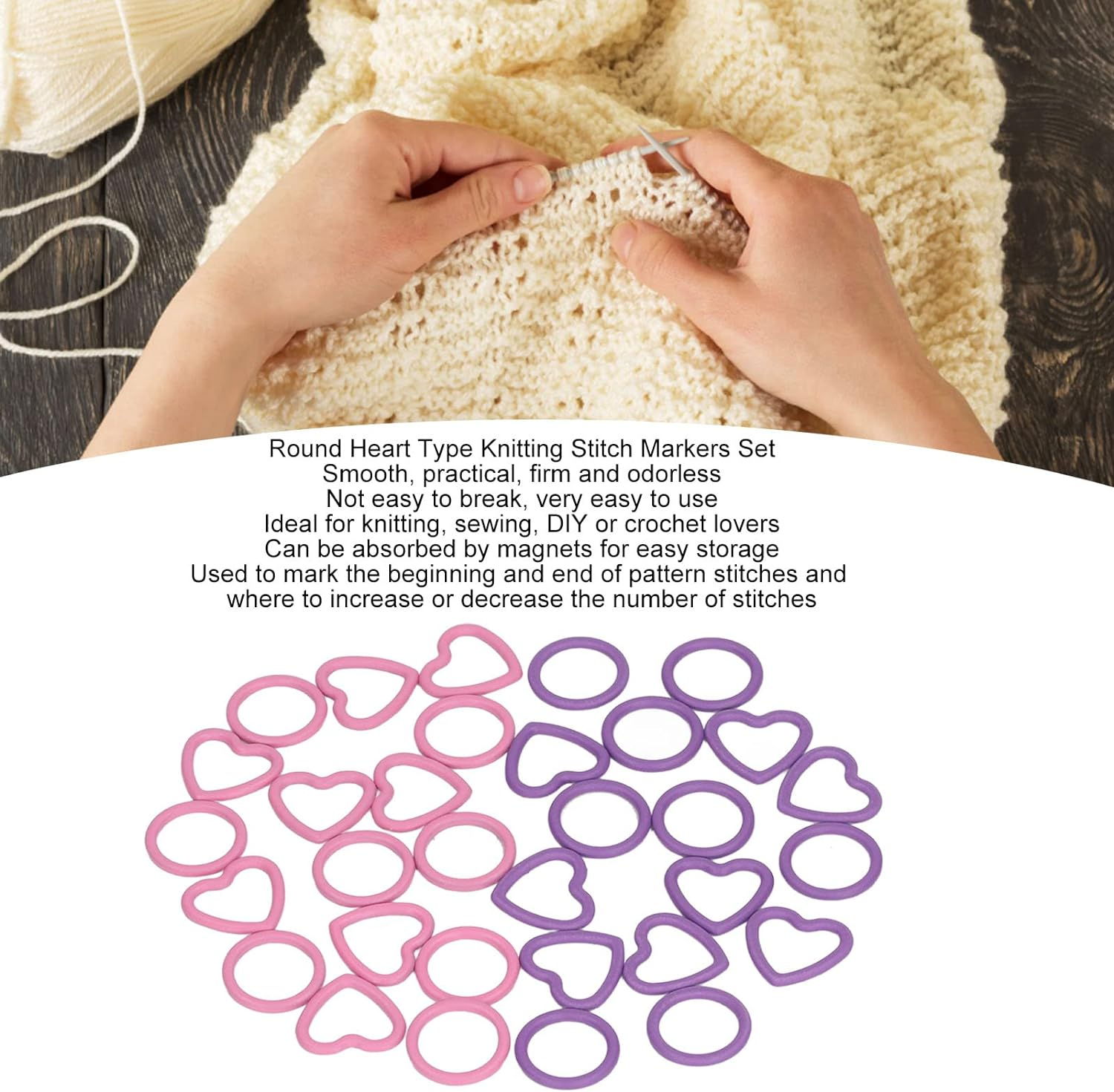 Panv Stitch Marker, Knitting Stitch Markers Set round Heart Type 32Pcs Firm Strong for Home image number 2