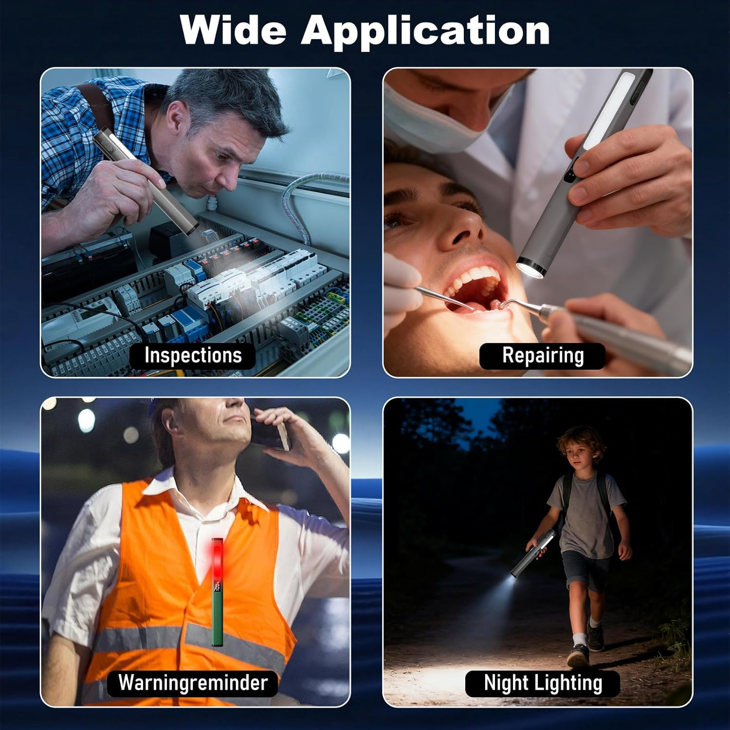 Pack of 2 LED Pen Lamp with Magnet, Rechargeable COB Work Light with 6 Modes & Battery Level Indicator, Waterproof Portable Inspection Lights for Camping, Repairs, Emergencies, Workshop Lamp image number 4