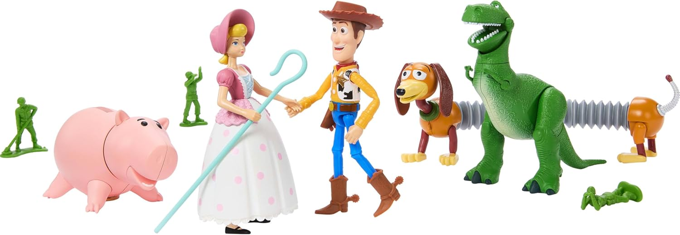 Mattel Disney Pixar Storytellers Pack Figures, Toy Story 4-Inch Scale Multi-Pack, Woody Rex Slinky Dog Hamm Bo-Peep & 4 Army Men image number 5