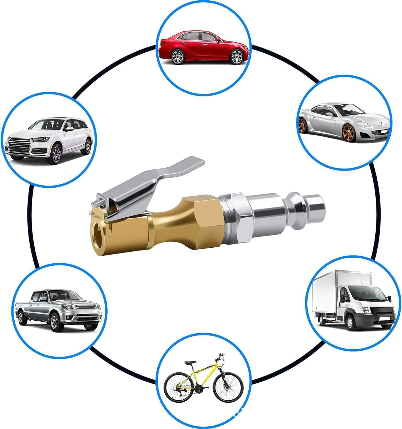 Heavy Duty Brass Lock-On Air Tire Chuck, Open Flow Design with Clip Adapter, 1/4" FNPT for Tire Inflators, Air Compressors, Pressure Gauges and Vehicle Inflator Pump Accessories Tool image number 3