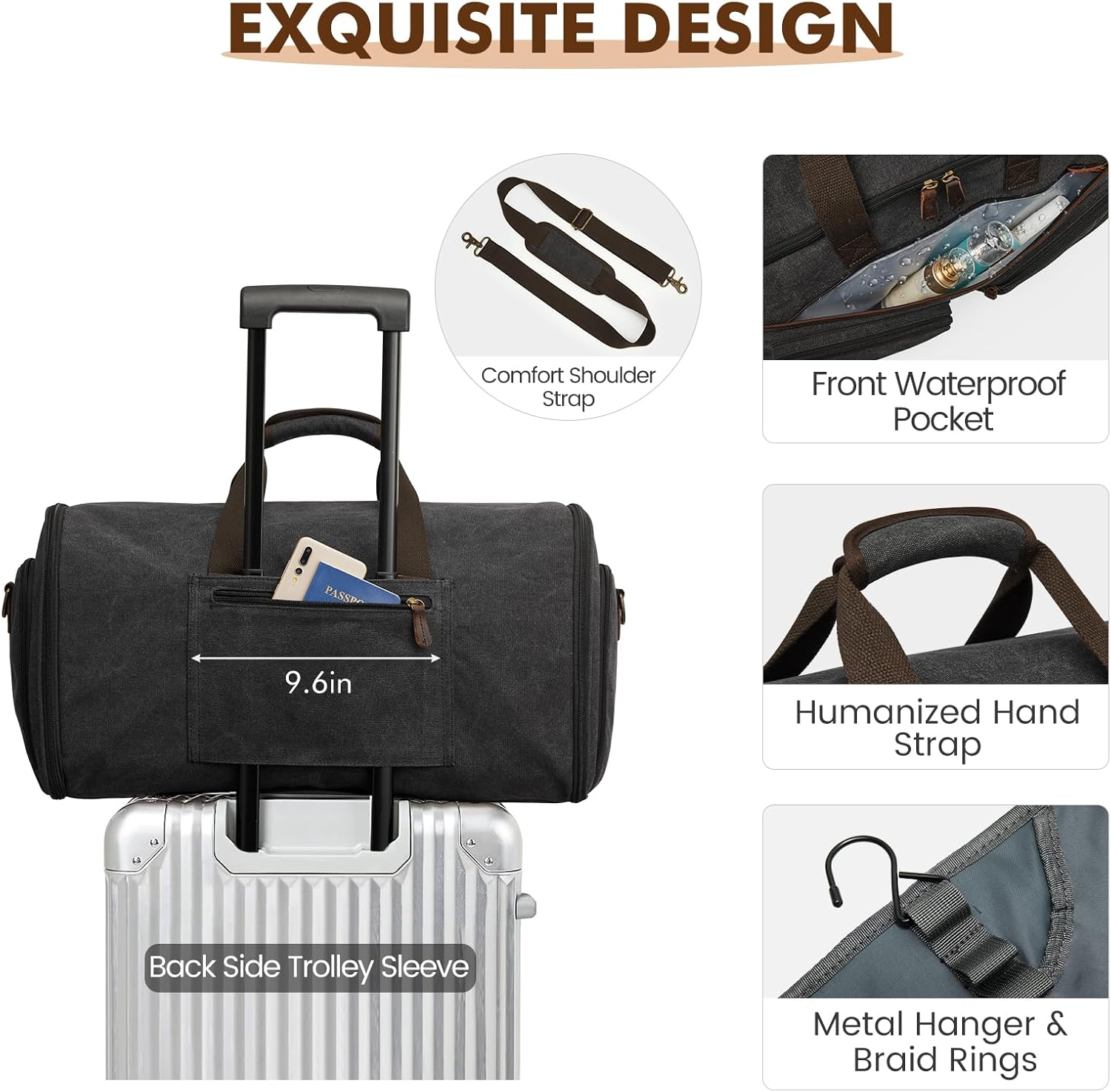 Garment Bag for Travel, S-ZONE Duffle Bag for Men Travel Convertible Suit Bags Carry on Luggage Women Hanging Suitcase Travel Bag with Toiletry Bag, Black, Large, Travel Garment Bag - Gray image number 7