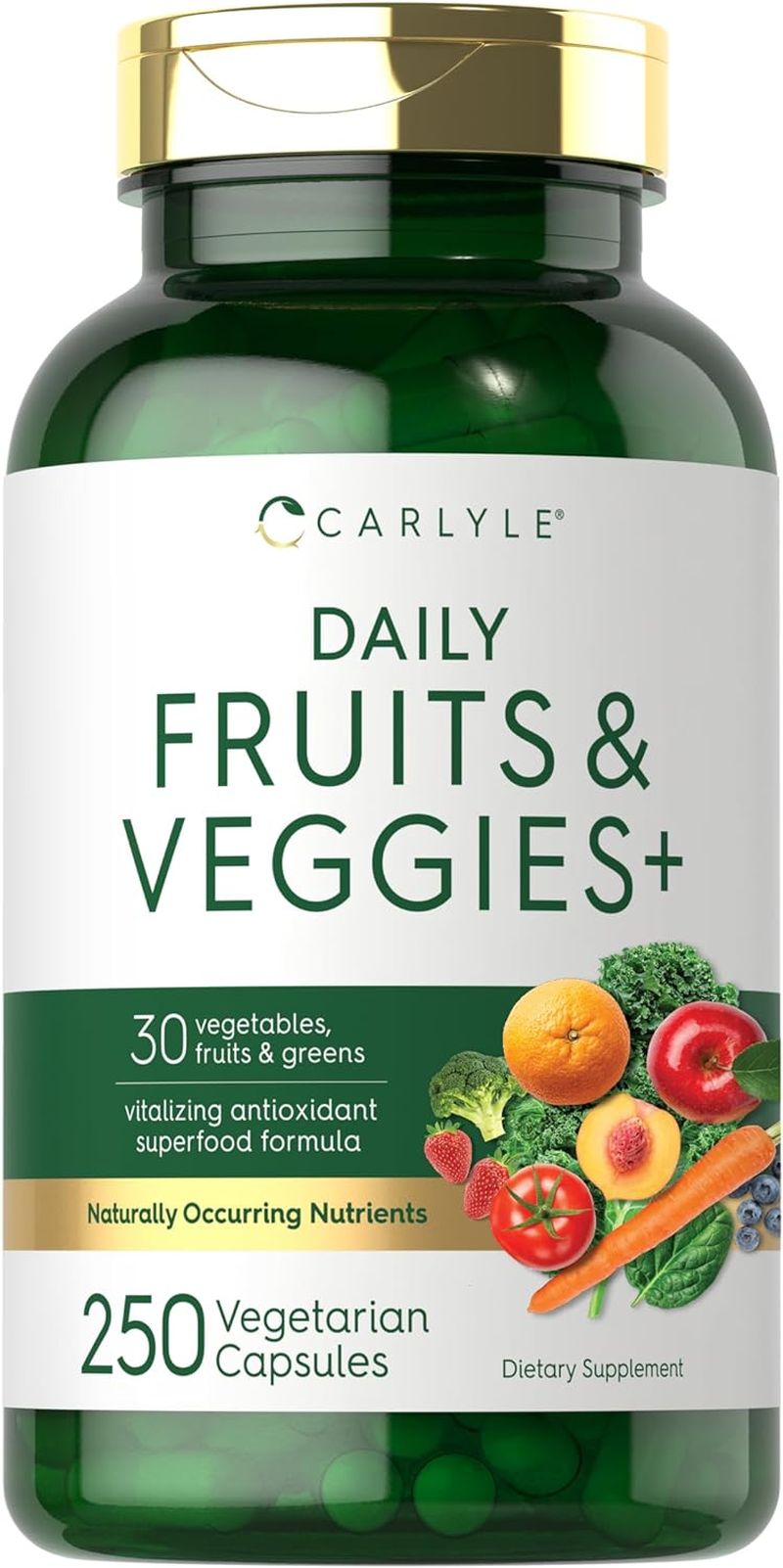 Fruits and Veggies Supplement | 250 Capsules | Made with 32 Fruits and Vegetables | Vegetarian, Non-Gmo, Gluten Free Superfood Formula | by Carlyle image number 6